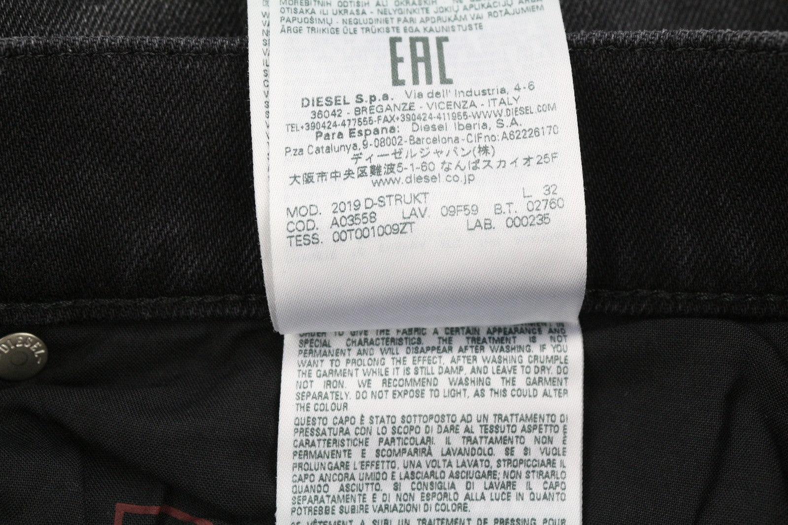 DIESEL 2019 D-Strukt 09F59 Mens Jeans W32/L32 Slim Ripped Washed  RRP€250