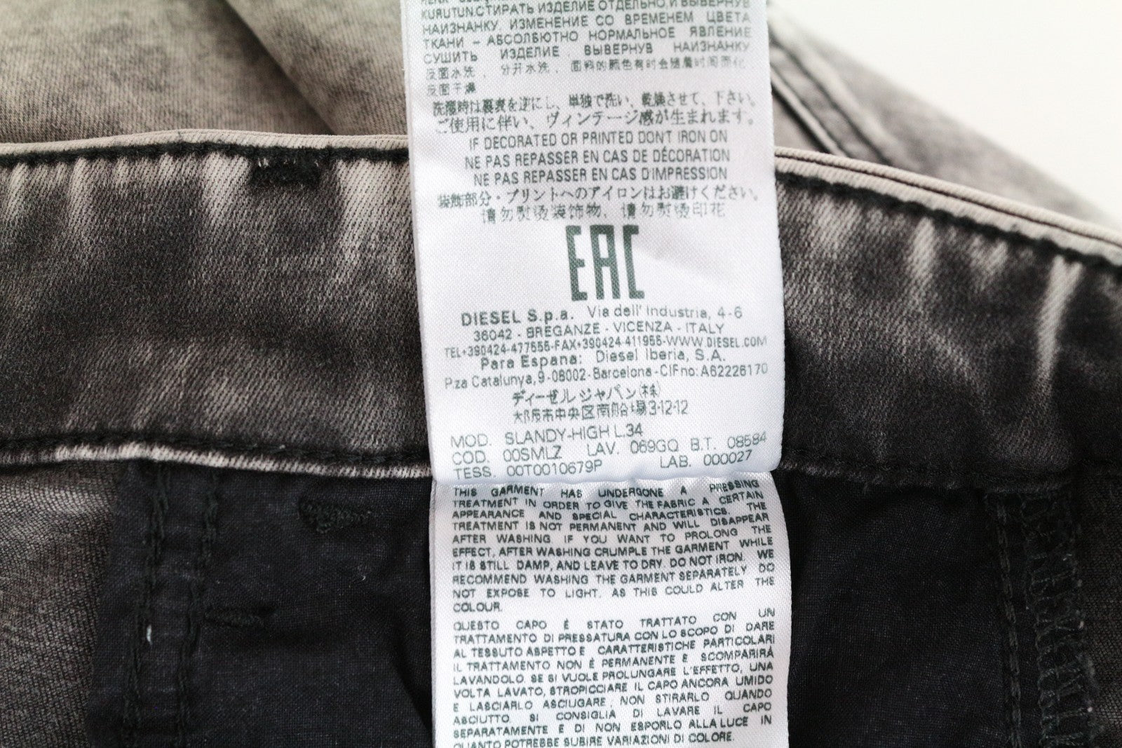 DIESEL Slandy-High 069GQ Women Jeans W25/L34 Super Skinny Grey Cotton Stretch