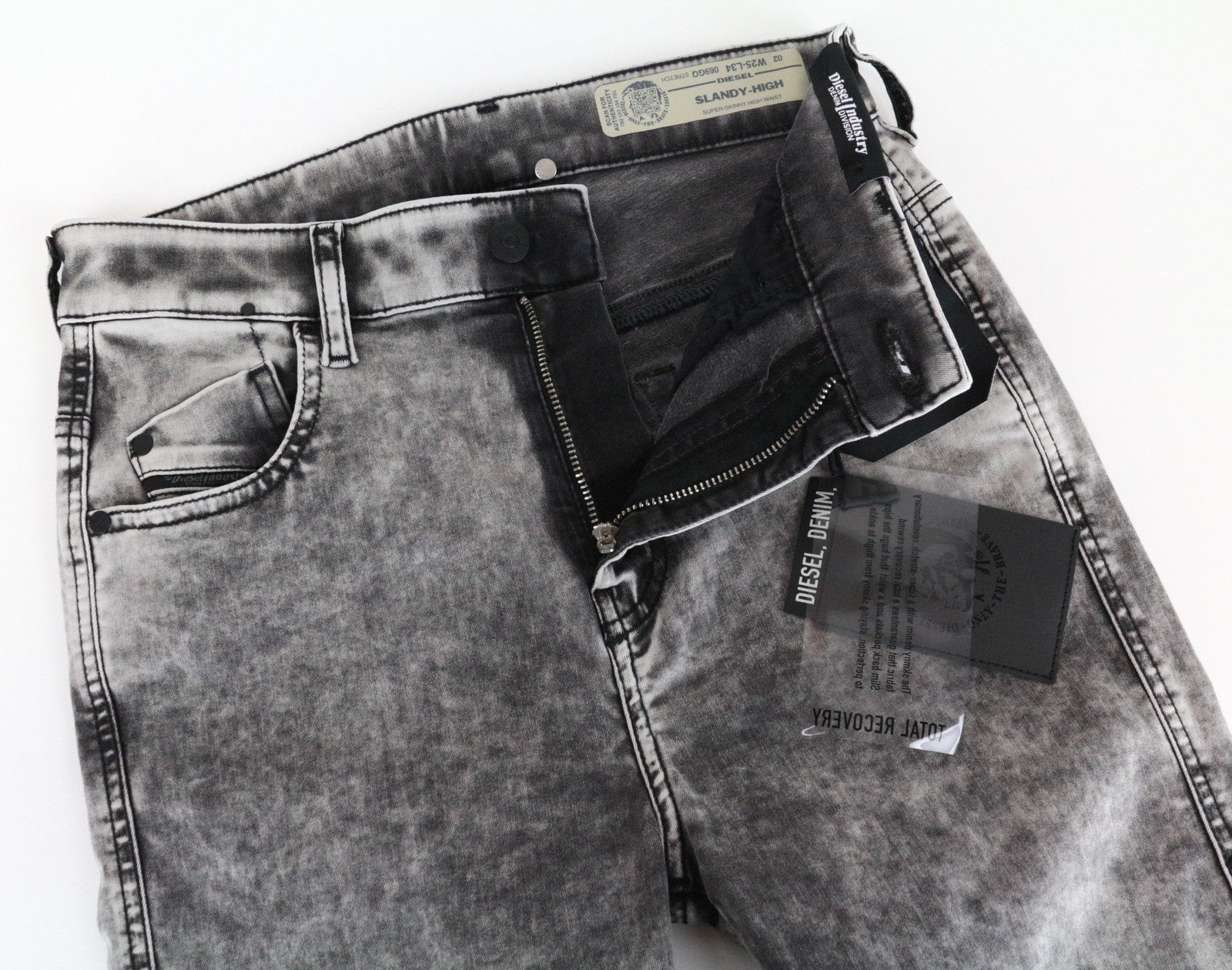 DIESEL Slandy-High 069GQ Women Jeans W25/L34 Super Skinny Grey Cotton Stretch