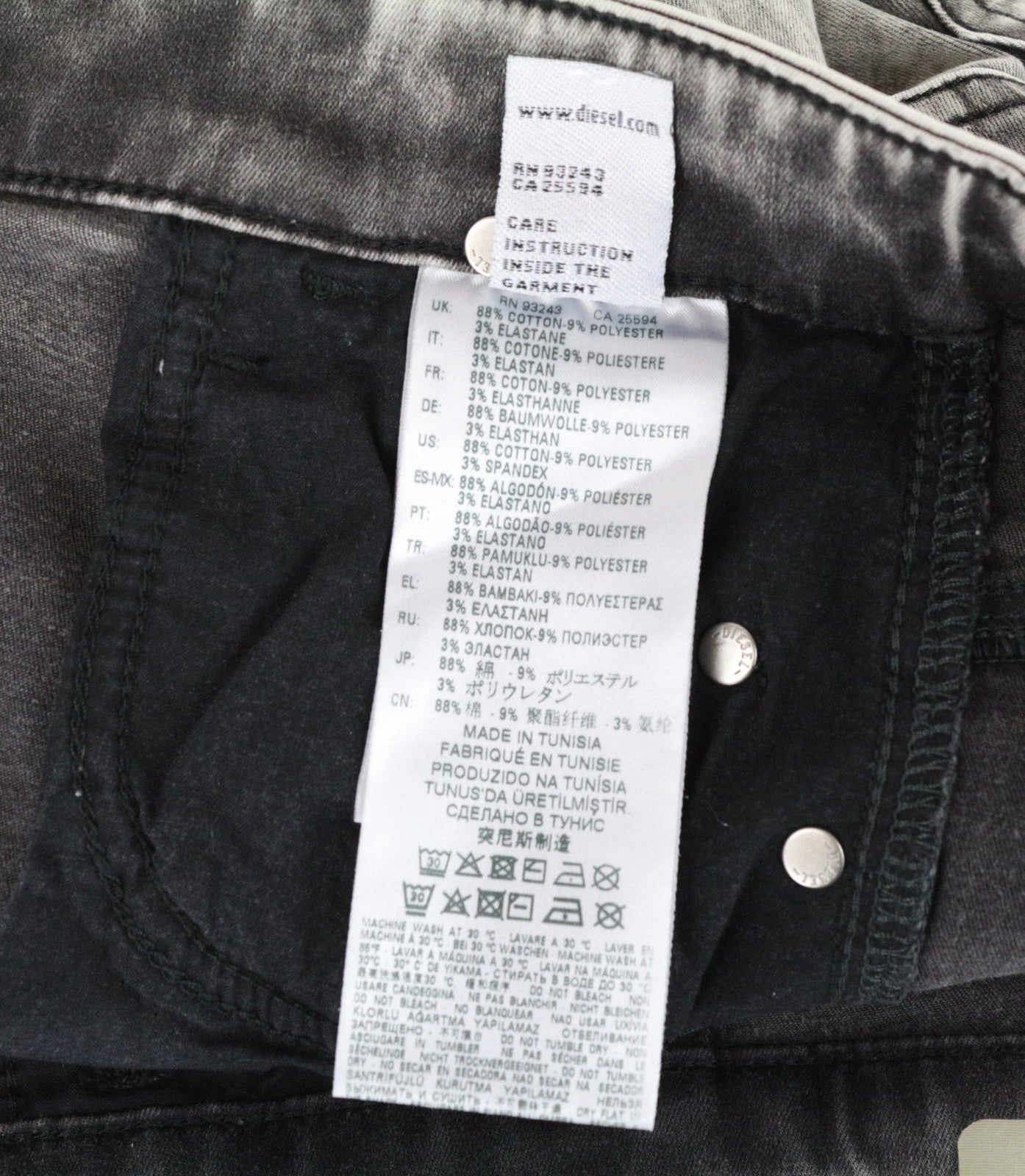 DIESEL Slandy-High 069GQ Women Jeans W25/L34 Super Skinny Grey Cotton Stretch