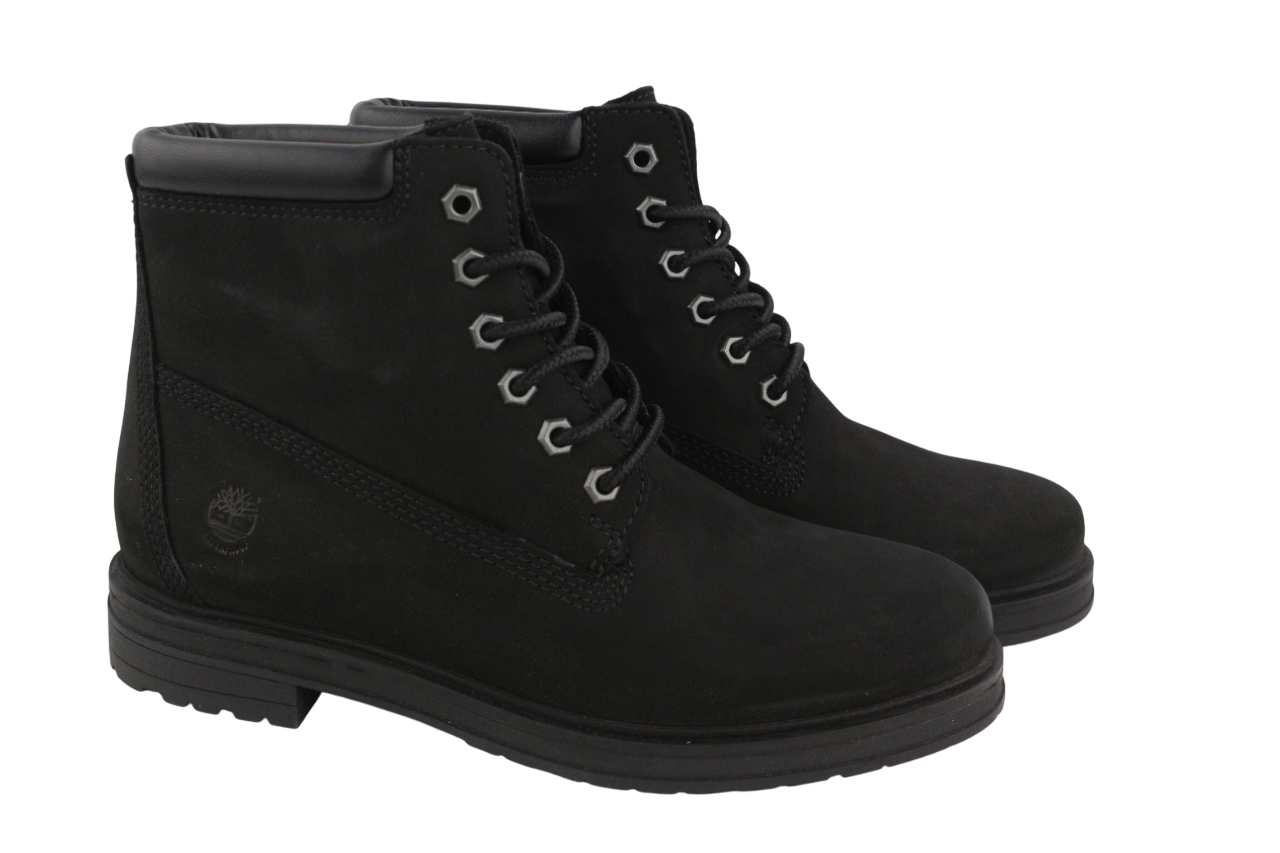 TIMBERLAND A2KSV Womens Boots EU39 UK6 Black Leather Ankle Lace Up Almond Toe