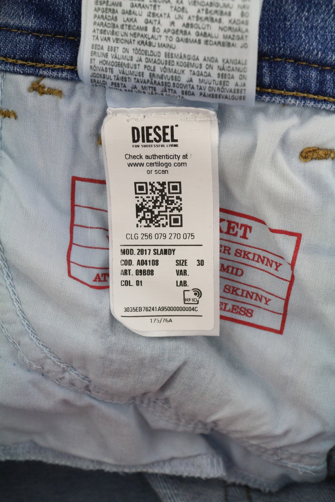 DIESEL 2017 Slandy 09B08 Womens Jeans W30/L32 Super Skinny  Mid Waist RRP€250