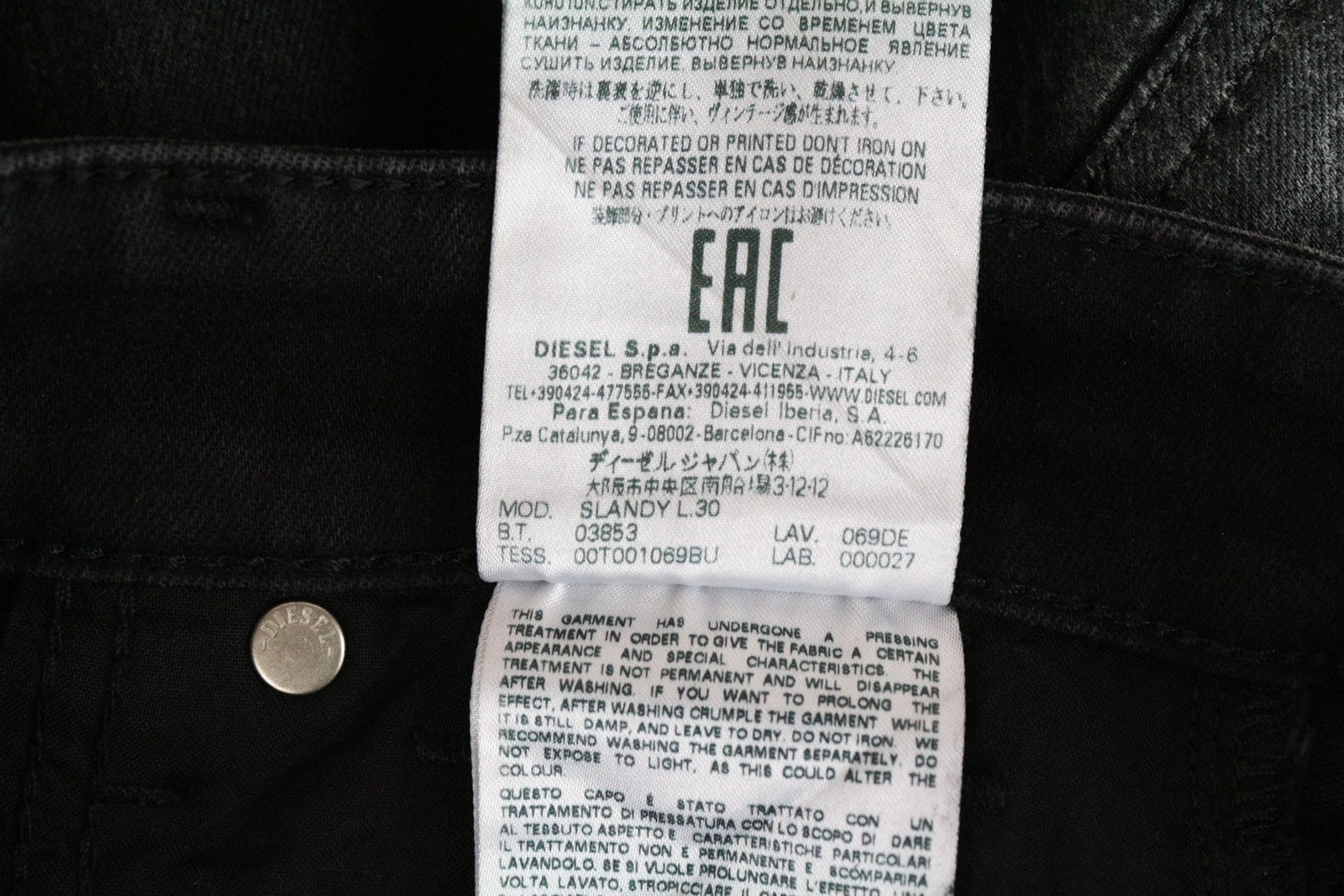 DIESEL Slandy 069DE Women Jeans W26/L30 Super Skinny Black Cotton Stretch