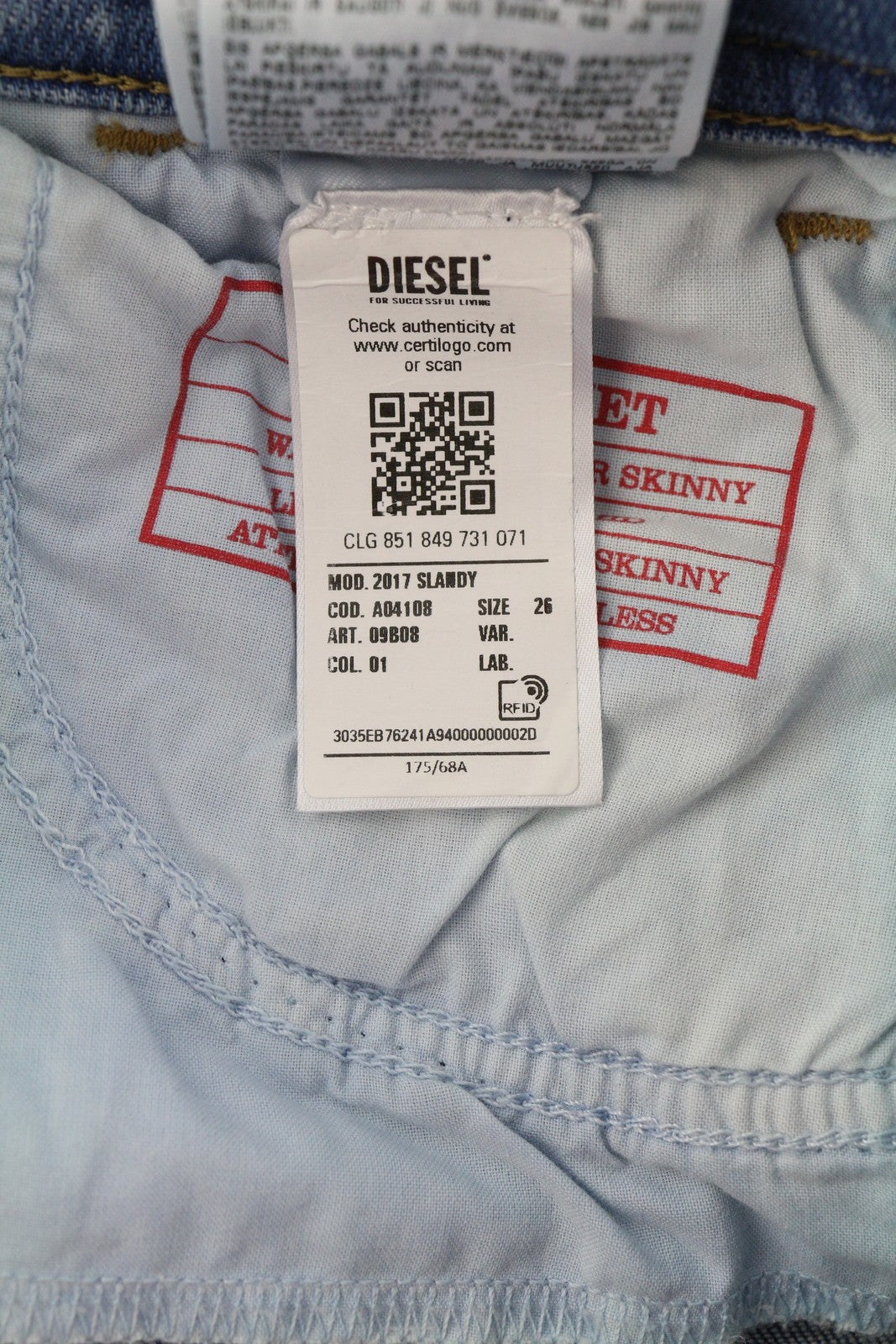 DIESEL 2017 Slandy 09B08 Womens Jeans W26/L32 Super Skinny  Mid Waist RRP€250