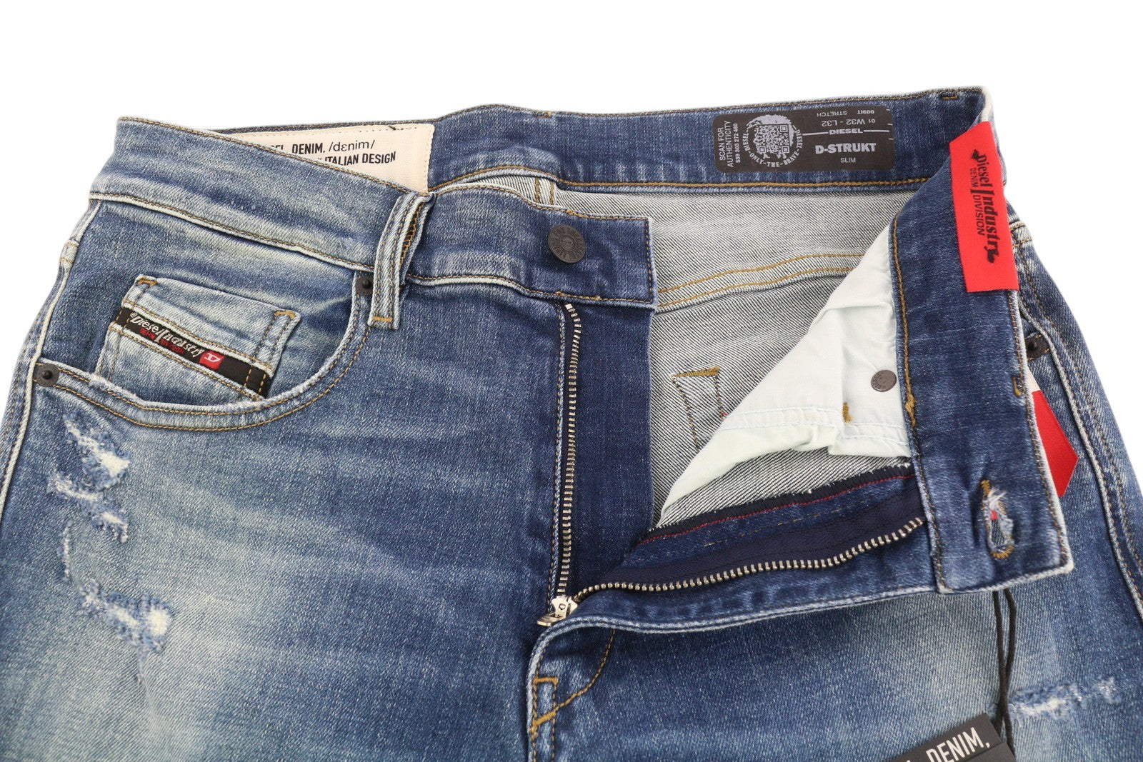 DIESEL D-Strukt 009IT Mens Jeans W32/L32 Slim  Stretch Zip Fly Washed Blue