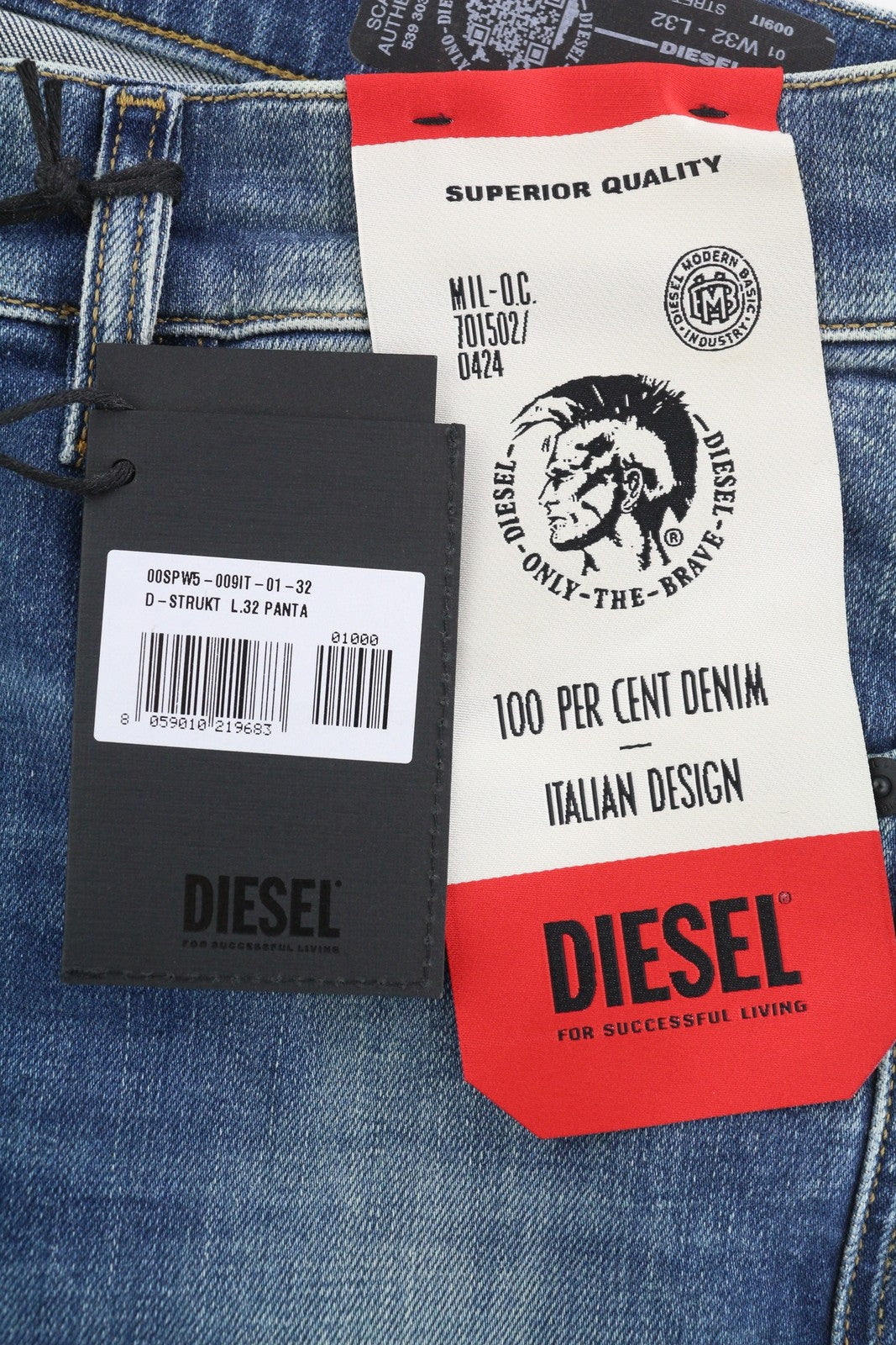 DIESEL D-Strukt 009IT Mens Jeans W32/L32 Slim  Stretch Zip Fly Washed Blue