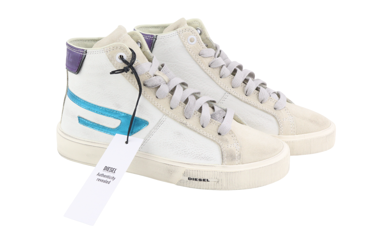 DIESEL S-Mydori ML Womens Sneakers EU38.5 White Cow Leather Ankle Top RRP€220