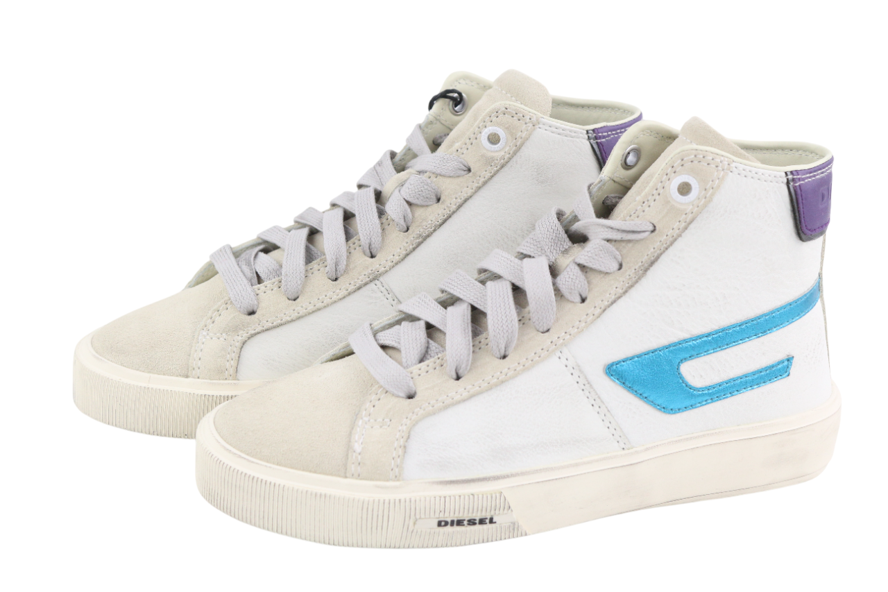 DIESEL S-Mydori ML Womens Sneakers EU38.5 White Cow Leather Ankle Top RRP€220