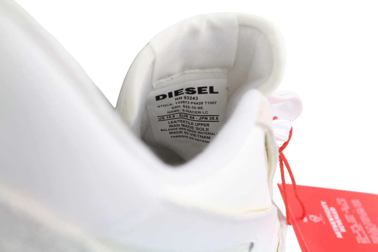 DIESEL S-Racer-Lc Mens Sneakers EU44 White Leather RRP€195 Light Lace Trainers