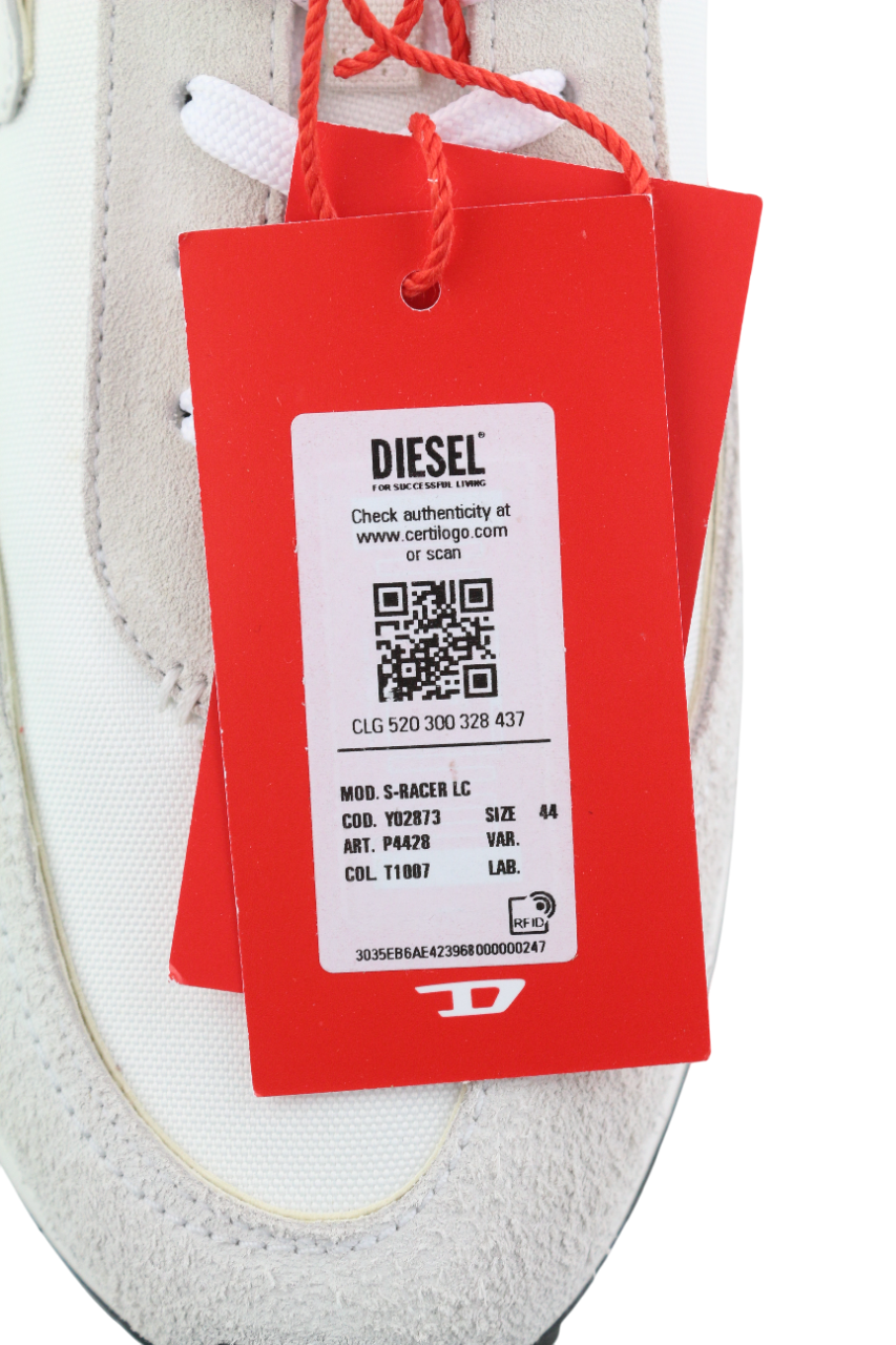 DIESEL S-Racer-Lc Mens Sneakers EU44 White Leather RRP€195 Light Lace Trainers