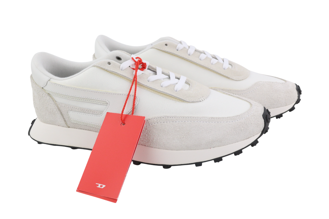 DIESEL S-Racer-Lc Mens Sneakers EU44 White Leather RRP€195 Light Lace Trainers
