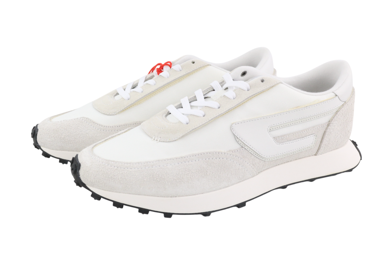 DIESEL S-Racer-Lc Mens Sneakers EU44 White Leather RRP€195 Light Lace Trainers