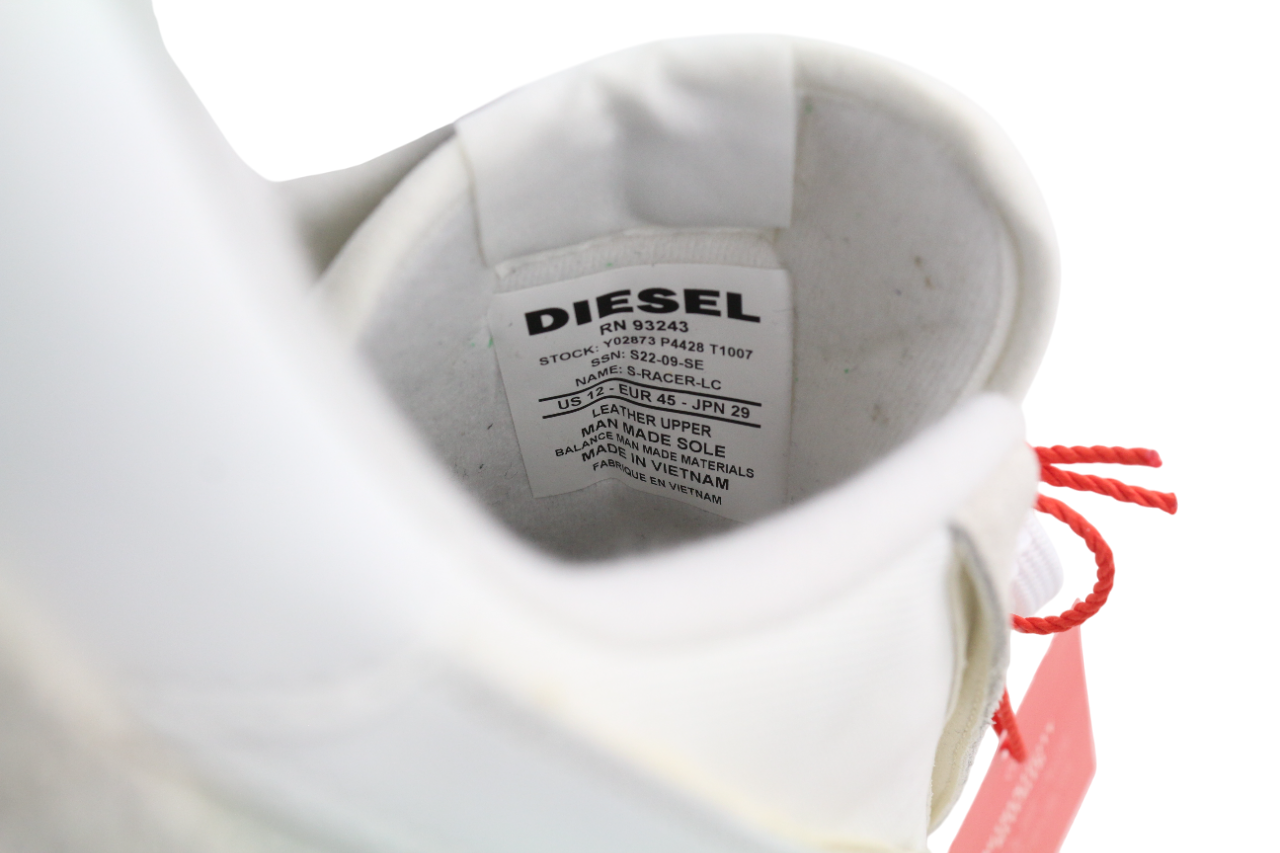 DIESEL S-Racer-Lc Mens Sneakers EU45 White Leather RRP€195 Low Top Trainers