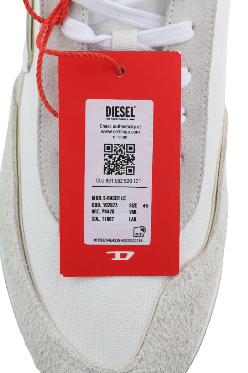 DIESEL S-Racer-Lc Mens Sneakers EU45 White Leather RRP€195 Low Top Trainers