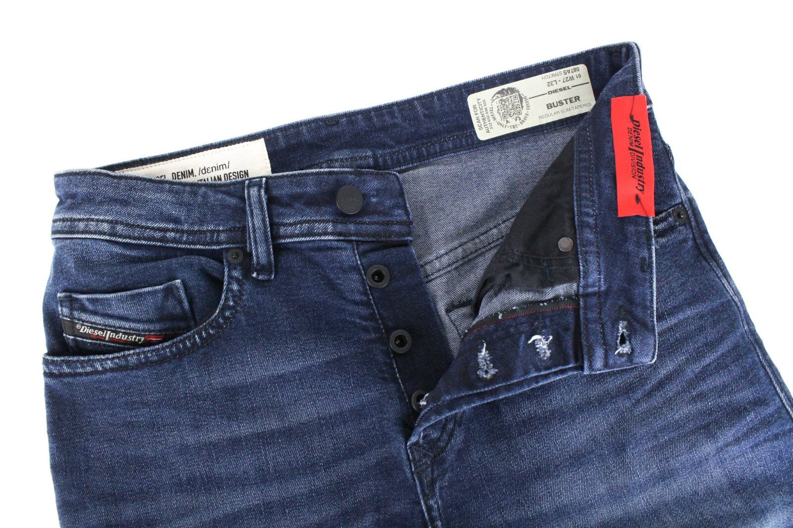 DIESEL Buster 087AS Men Jeans W27/L32 Button Slim Tapered Washed Boys Blue