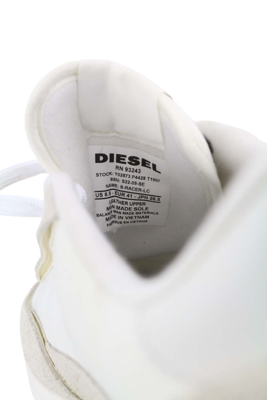 DIESEL S-Racer-Lc Mens Sneakers EU41 White Leather RRP€195 Low Top