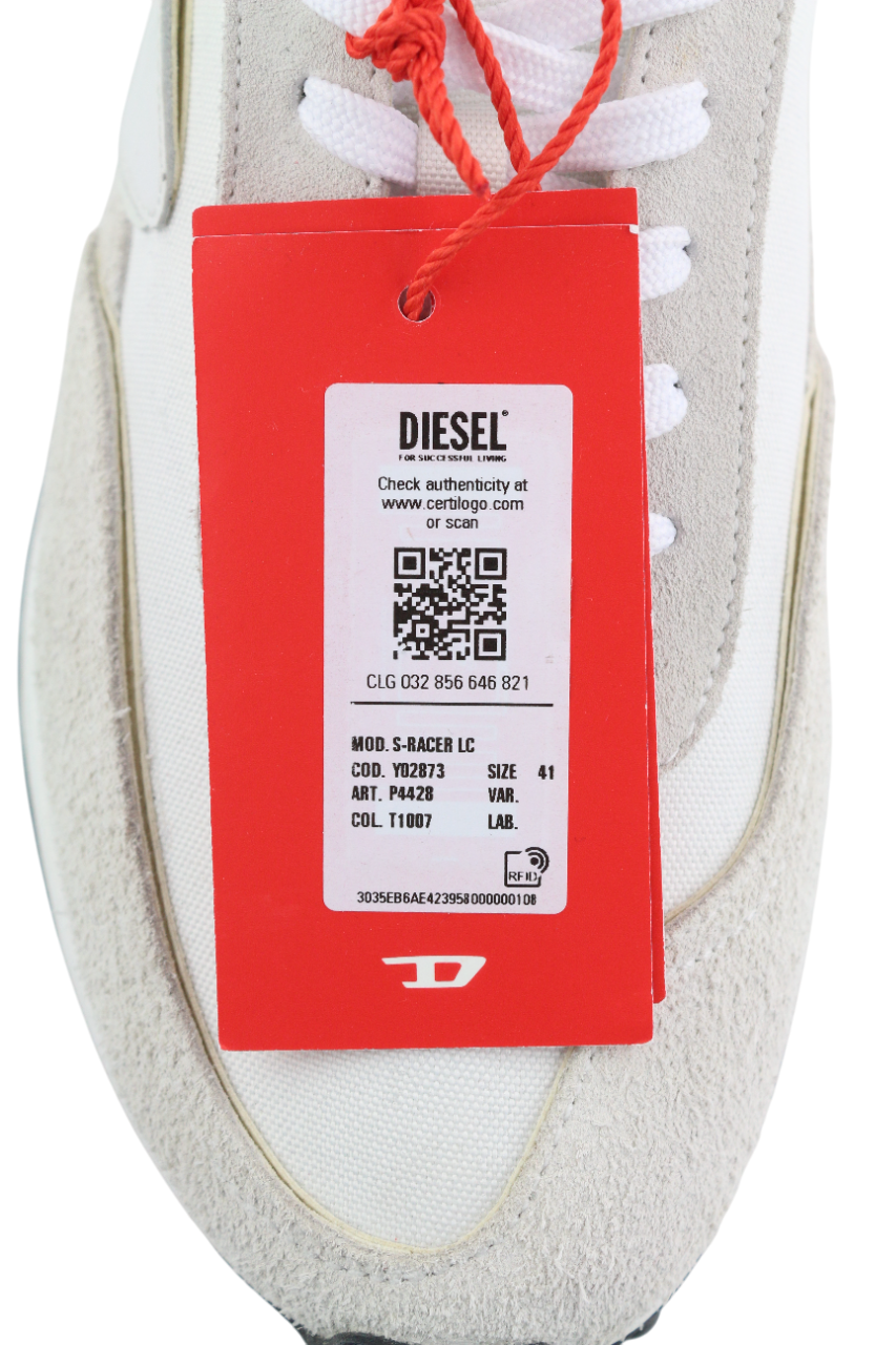 DIESEL S-Racer-Lc Mens Sneakers EU41 White Leather RRP€195 Low Top