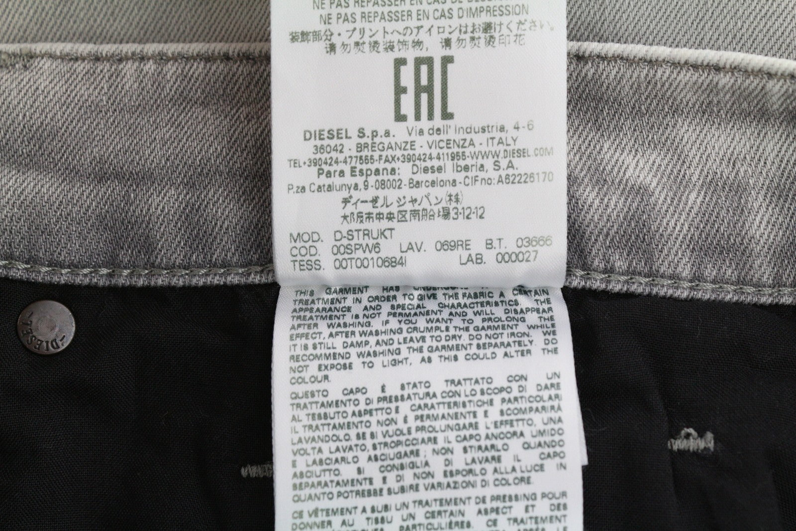 DIESEL D-Strukt 069RE Mens Jeans W31/L34 Slim Stretch Zipper  RRP€180 Grey