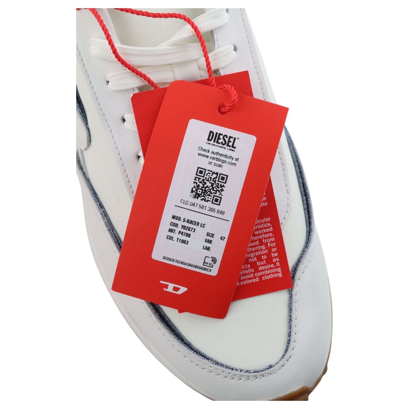 DIESEL S-Racer LC Mens Sneakers EU42 White Suede Leather RRP195 Trainers