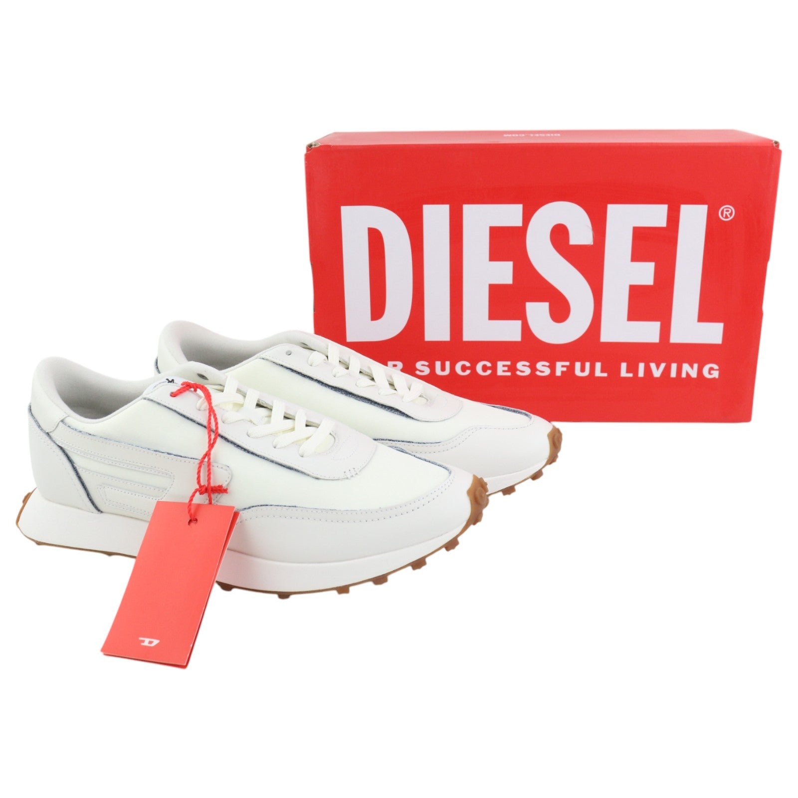 DIESEL S-Racer LC Mens Sneakers EU42 White Suede Leather RRP195 Trainers