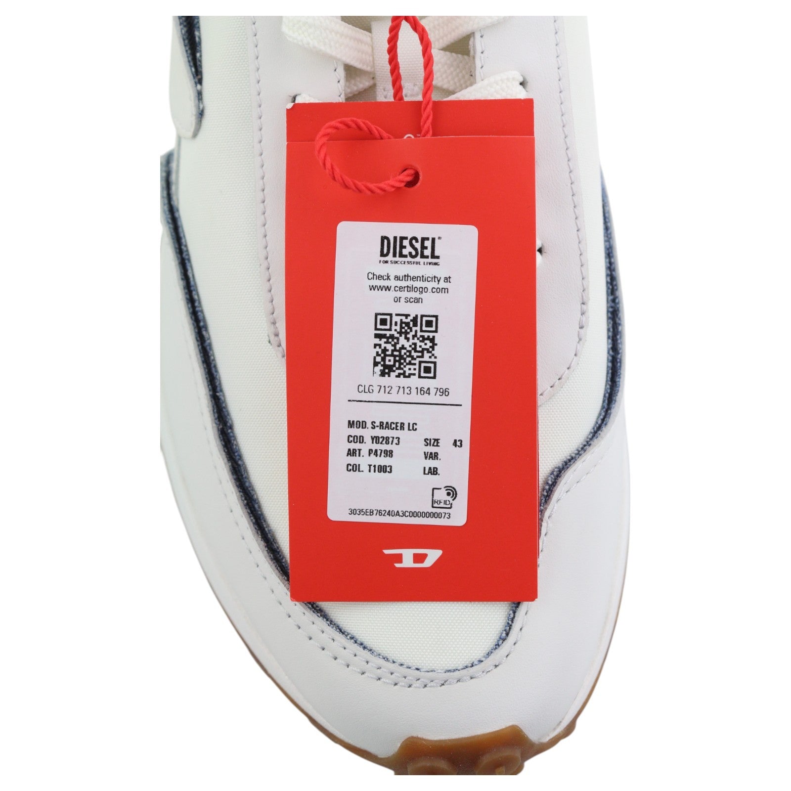 DIESEL S-Racer LC Men Sneakers EU43 White Suede Leather  RRP€195 Trainers