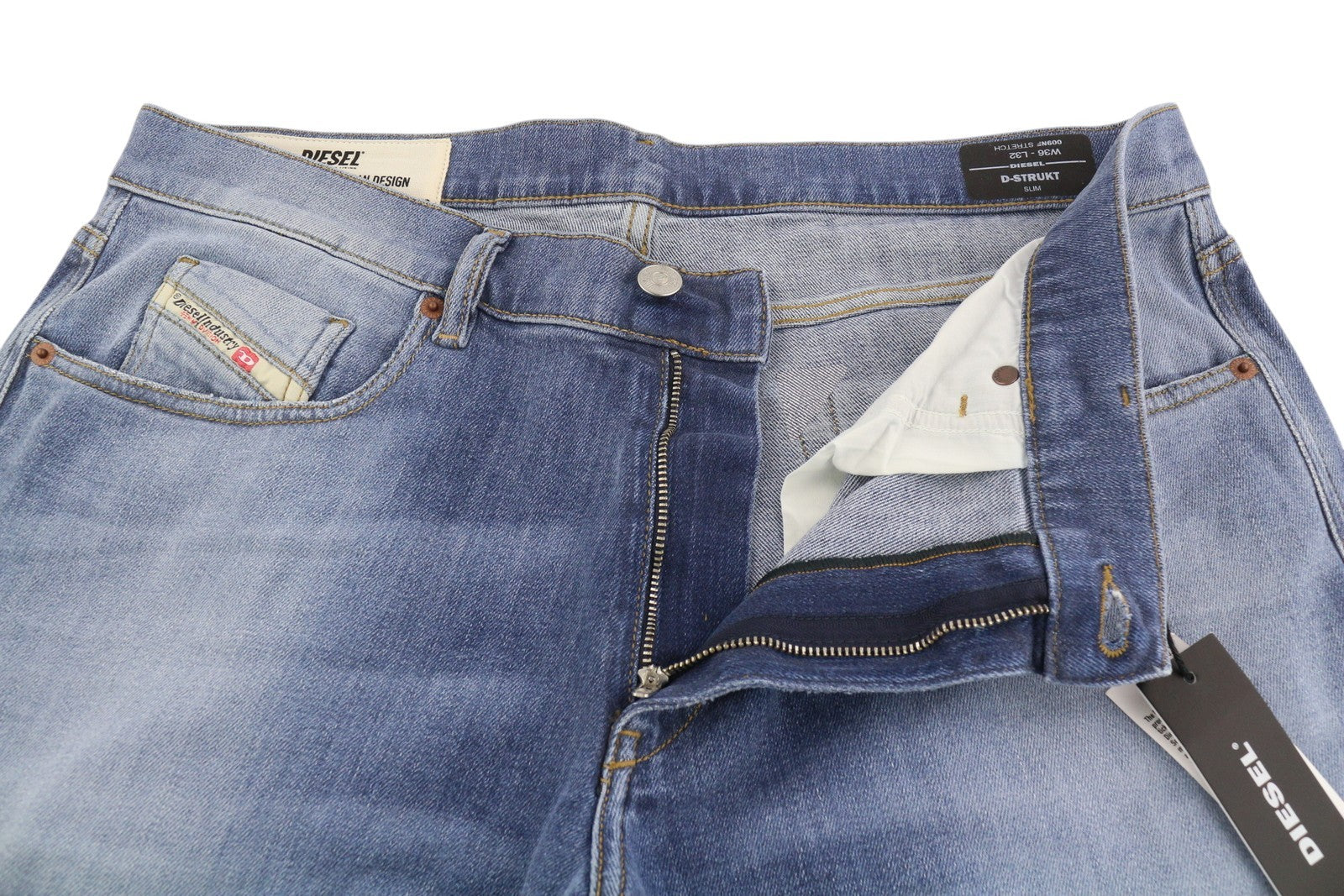DIESEL D-Strukt 009NF Mens Jeans W36/L32 Slim  Stretch Zip Fly Washed Blue