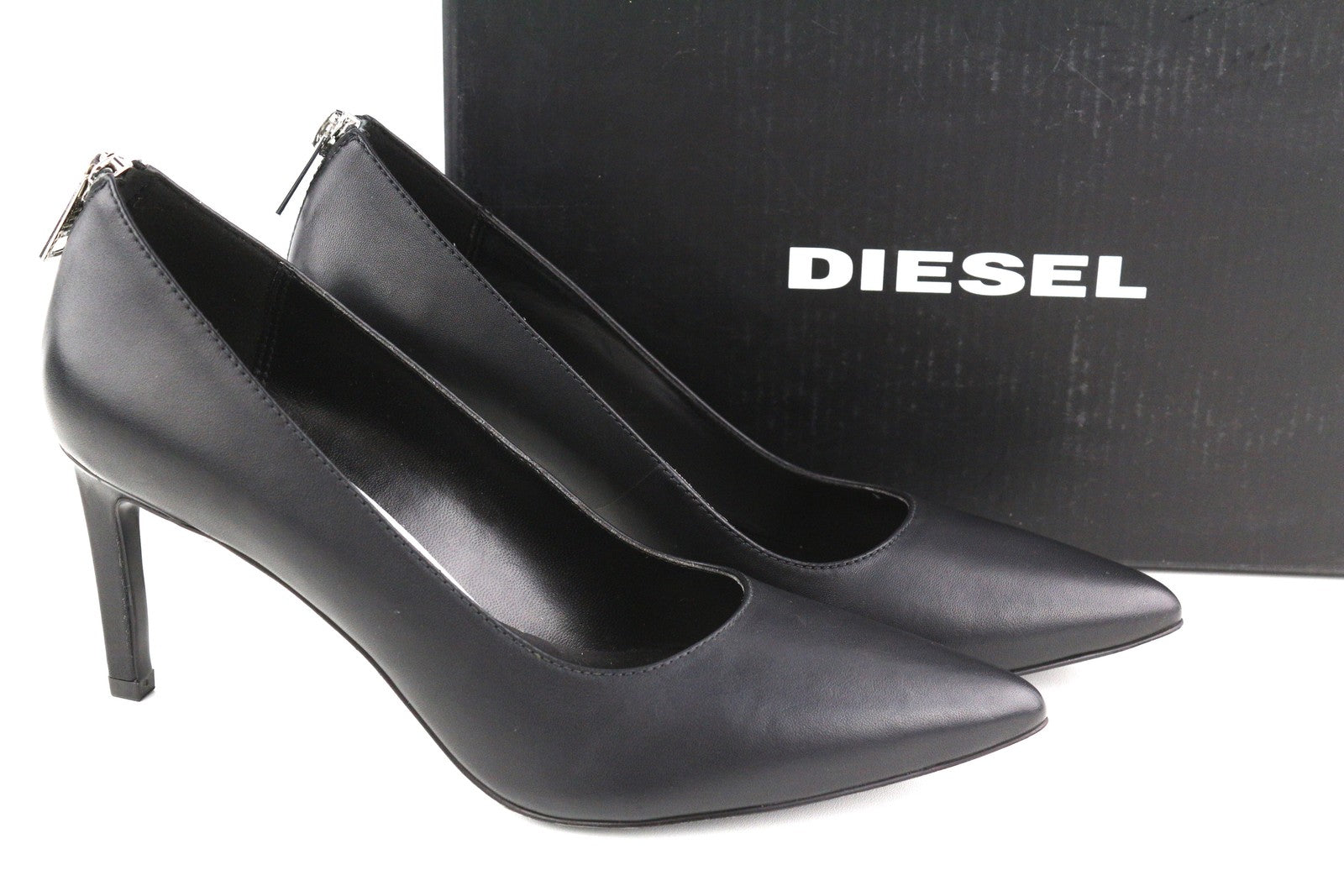 DIESEL D-Femme MP Womens Heels EU38 Black Leather Pointed Toe RRP€240