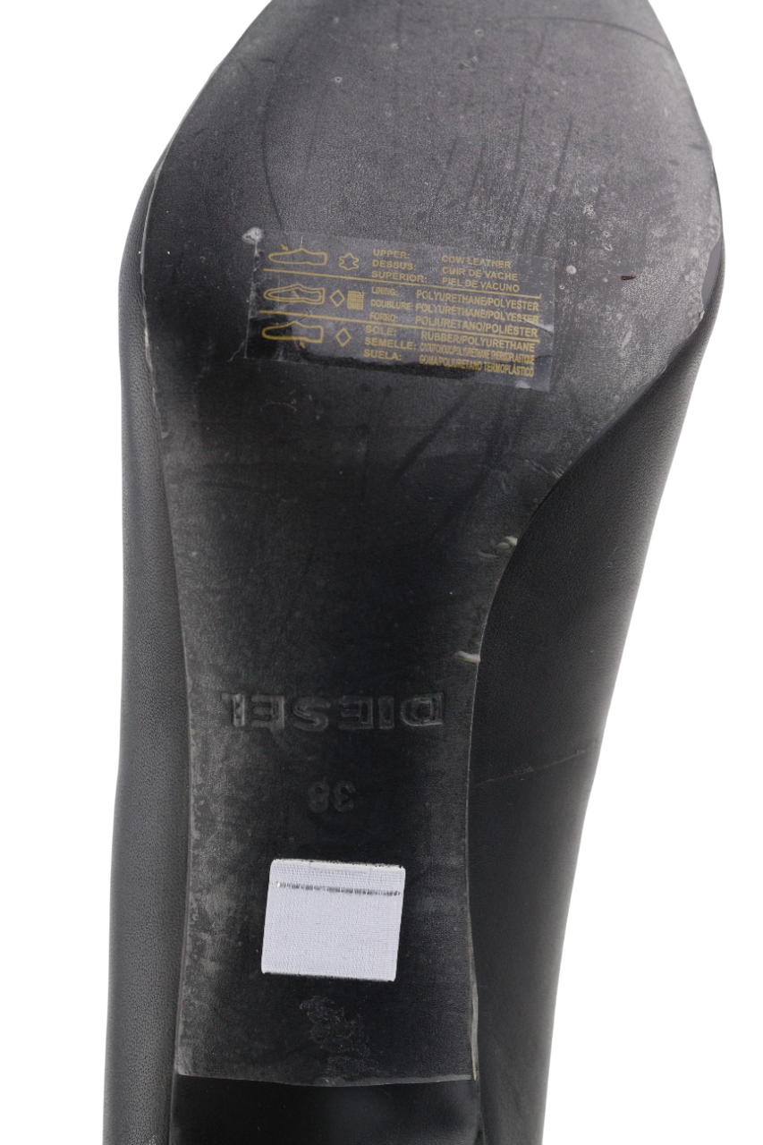 DIESEL D-Femme MP Womens Heels EU38 Black Leather Pointed Toe RRP€240