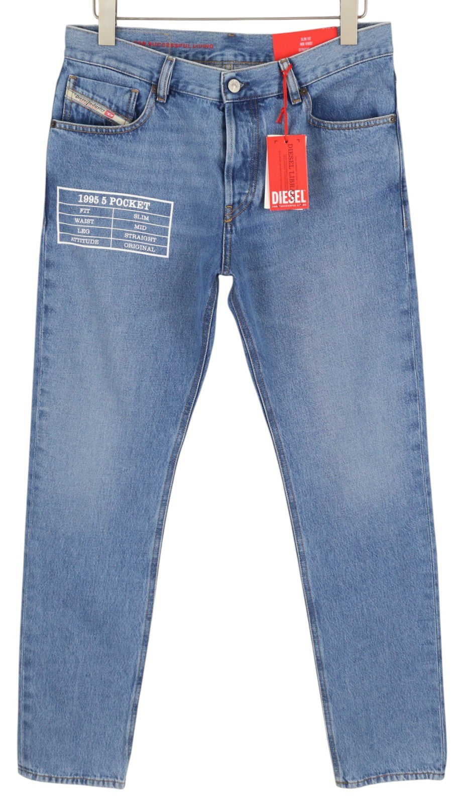 DIESEL 1995 9C16S Men Jeans W32/L32 Slim  Straight Leg Mid Waist Washed Blue