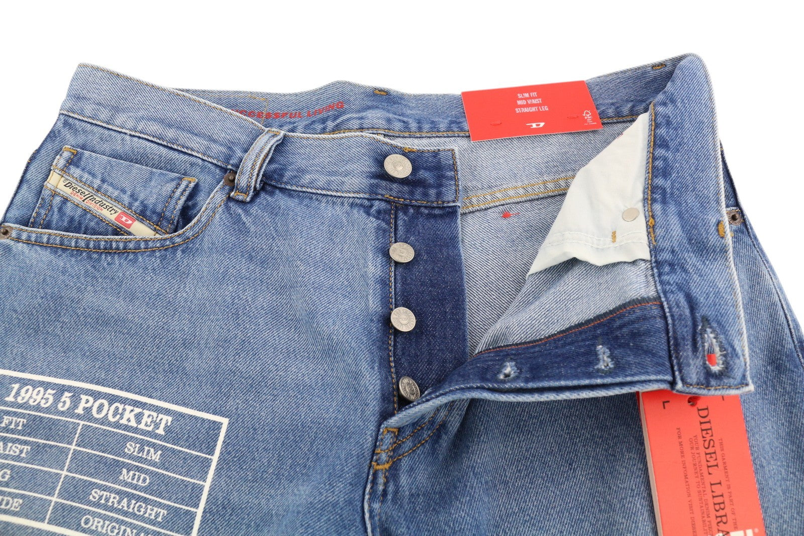 DIESEL 1995 9C16S Men Jeans W32/L32 Slim  Straight Leg Mid Waist Washed Blue