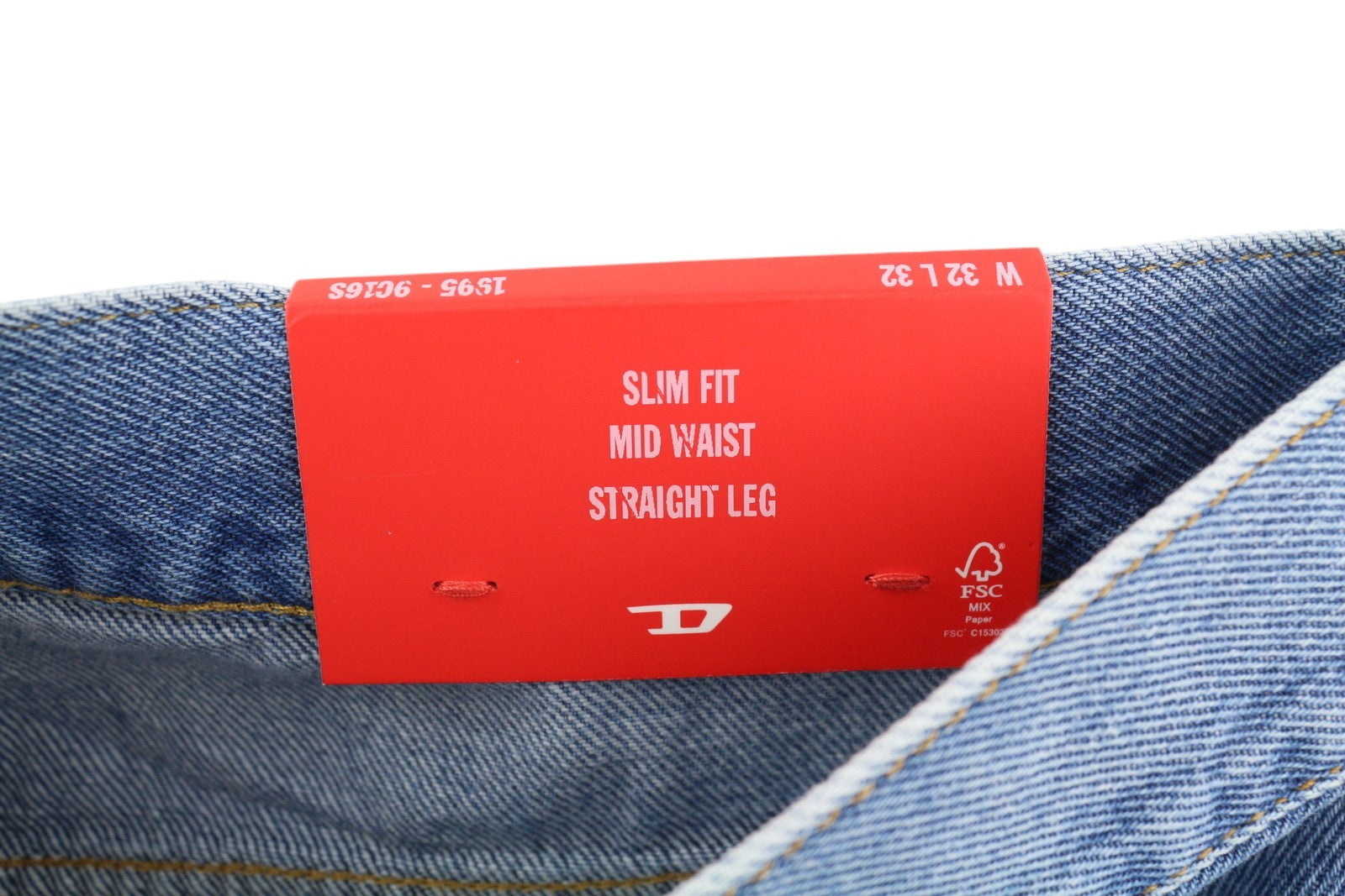 DIESEL 1995 9C16S Men Jeans W32/L32 Slim  Straight Leg Mid Waist Washed Blue