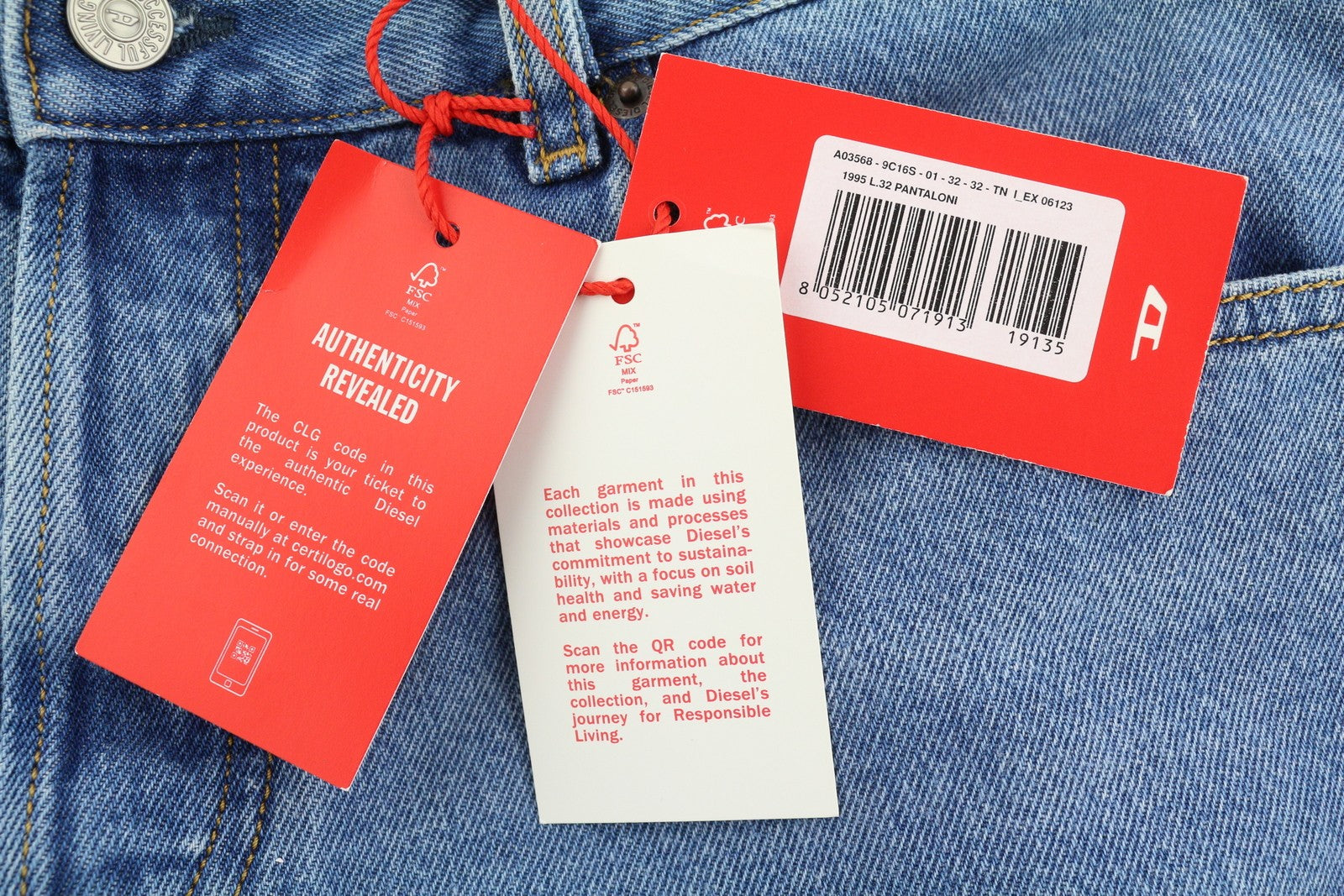 DIESEL 1995 9C16S Men Jeans W32/L32 Slim  Straight Leg Mid Waist Washed Blue