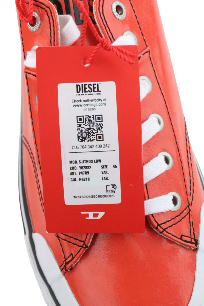 DIESEL S-Athos Low Top Mens Sneakers EU45 Red Coated RRP€160 Lace Up Trainers