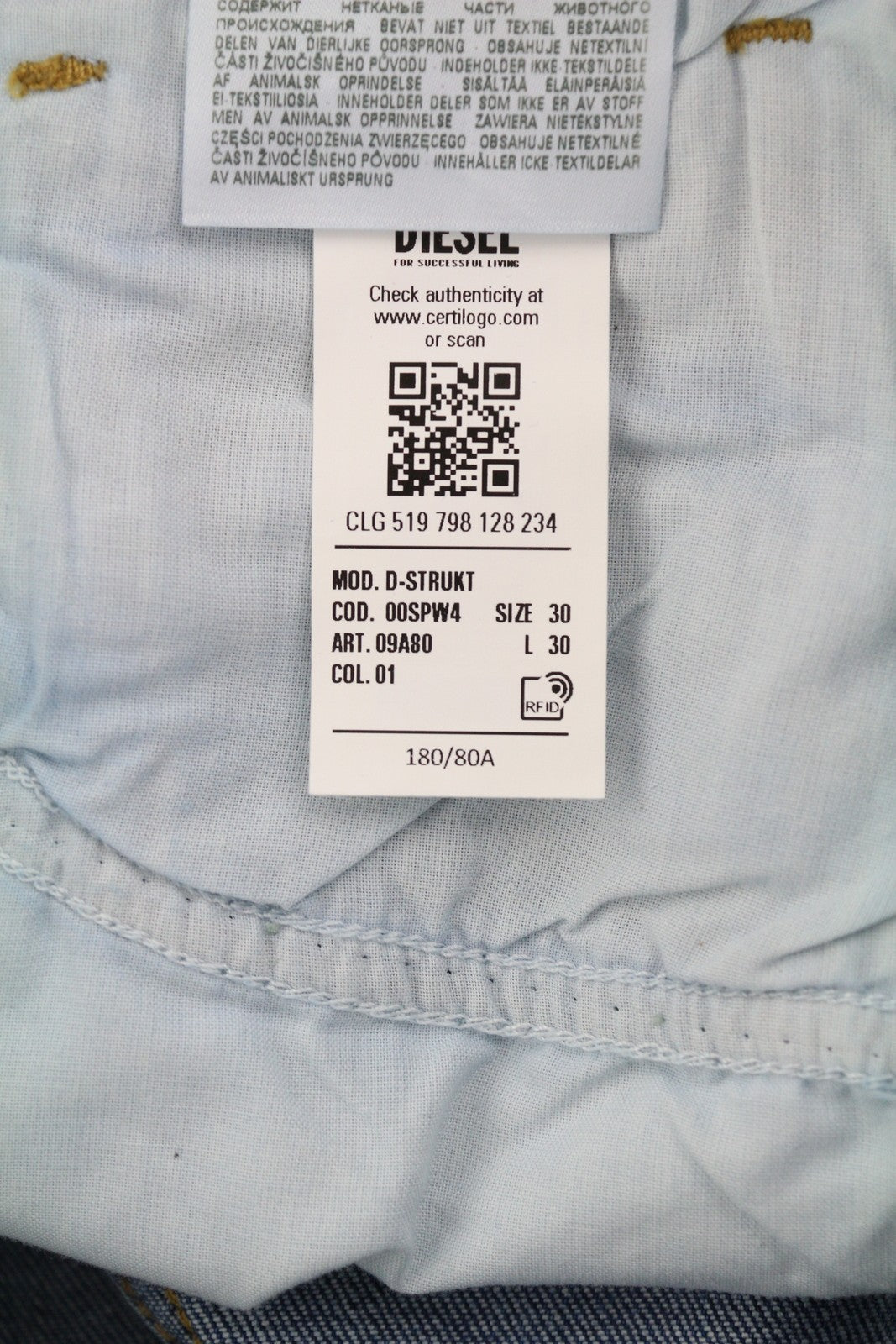 DIESEL D-Strukt 09A80 Mens Jeans W30/L30 Slim  Stretch Zip Fly Washed Blue