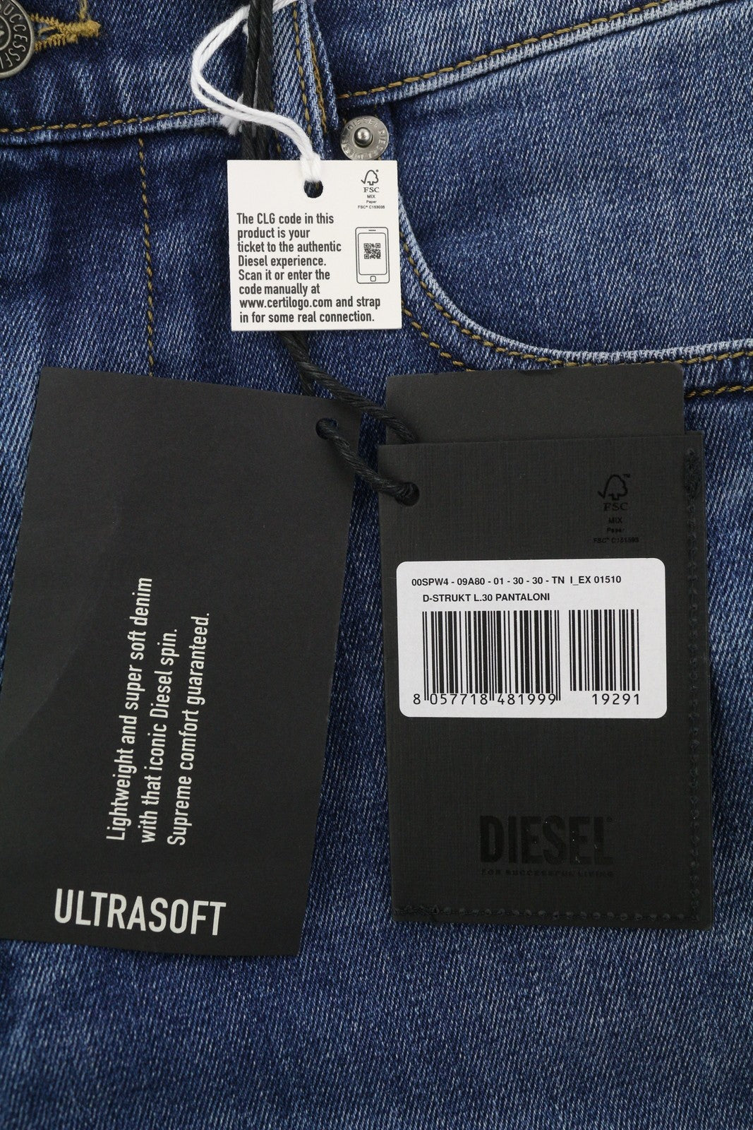 DIESEL D-Strukt 09A80 Mens Jeans W30/L30 Slim  Stretch Zip Fly Washed Blue