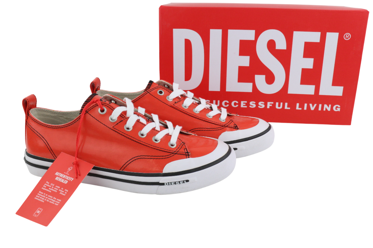 DIESEL S-Athos Low Mens Sneakers EU42.5 Red Coated Lace Up Trainers RRP€160