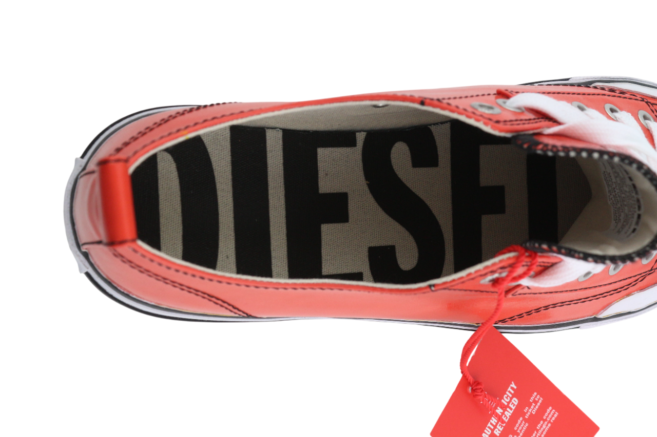 DIESEL S-Athos Low Mens Sneakers EU42.5 Red Coated Lace Up Trainers RRP€160