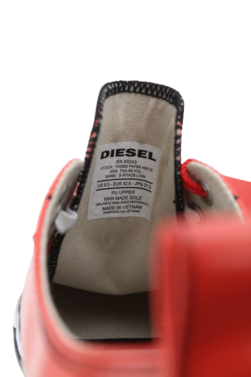 DIESEL S-Athos Low Mens Sneakers EU42.5 Red Coated Lace Up Trainers RRP€160