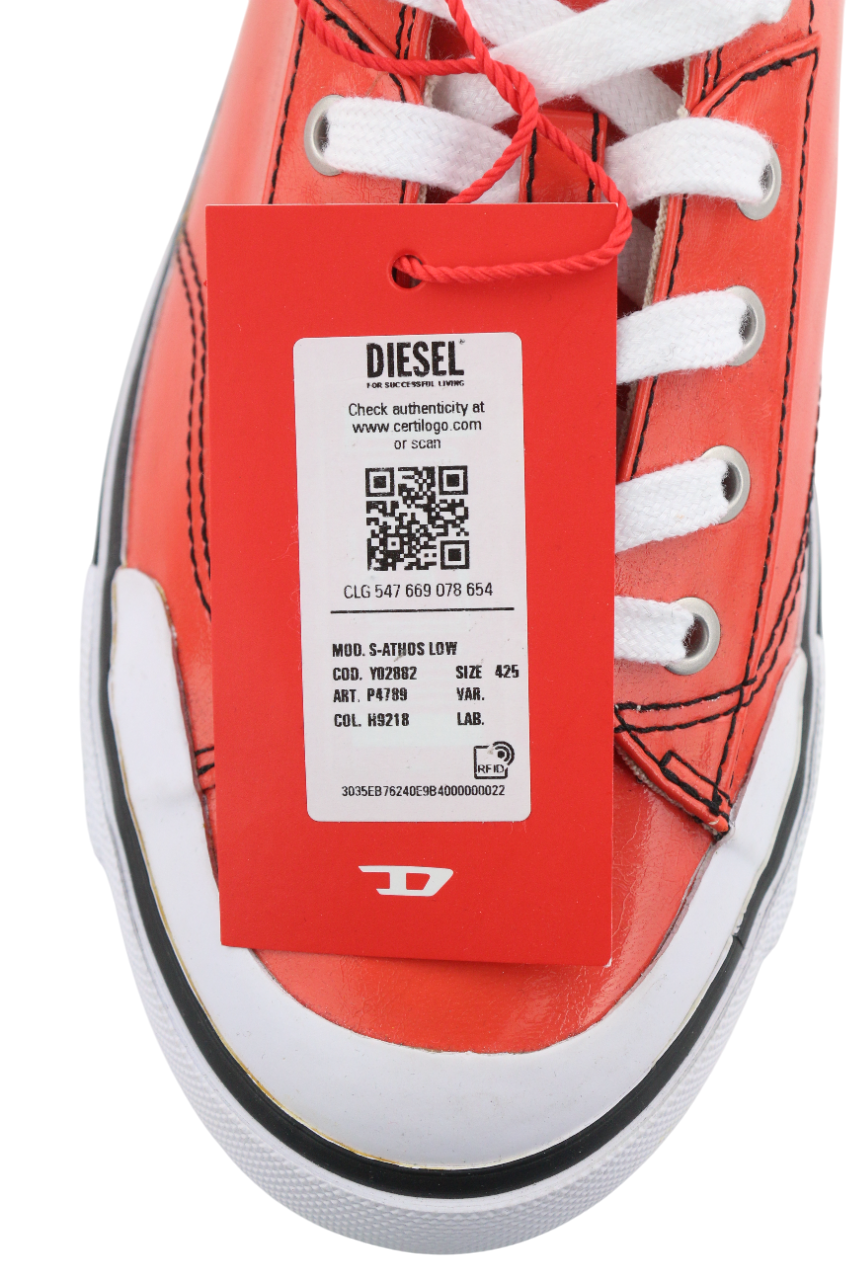 DIESEL S-Athos Low Mens Sneakers EU42.5 Red Coated Lace Up Trainers RRP€160