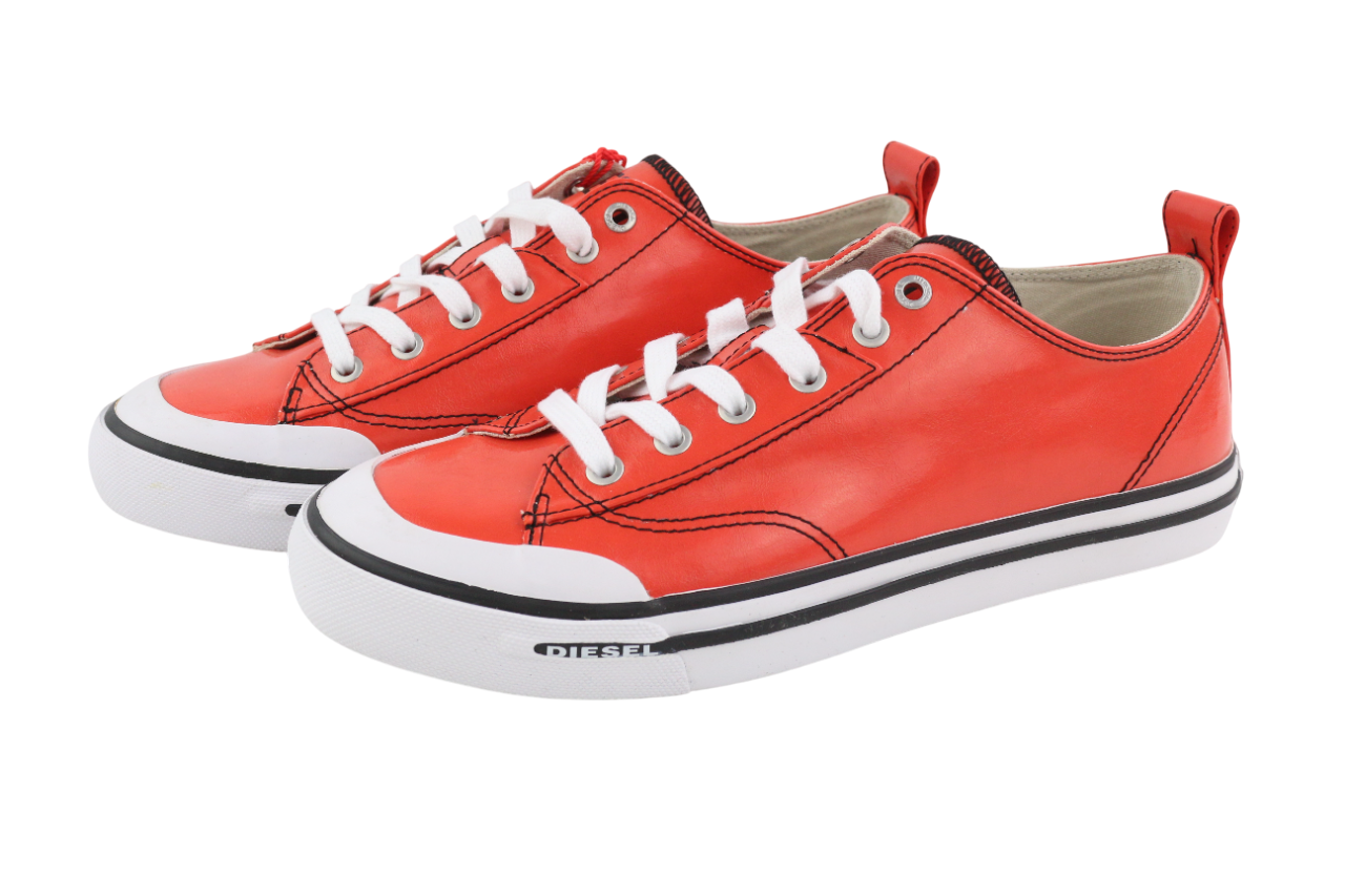DIESEL S-Athos Low Mens Sneakers EU42.5 Red Coated Lace Up Trainers RRP€160