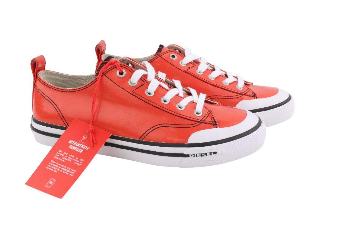 DIESEL S-Athos Low Mens Sneakers EU42.5 Red Coated Lace Up Trainers RRP€160