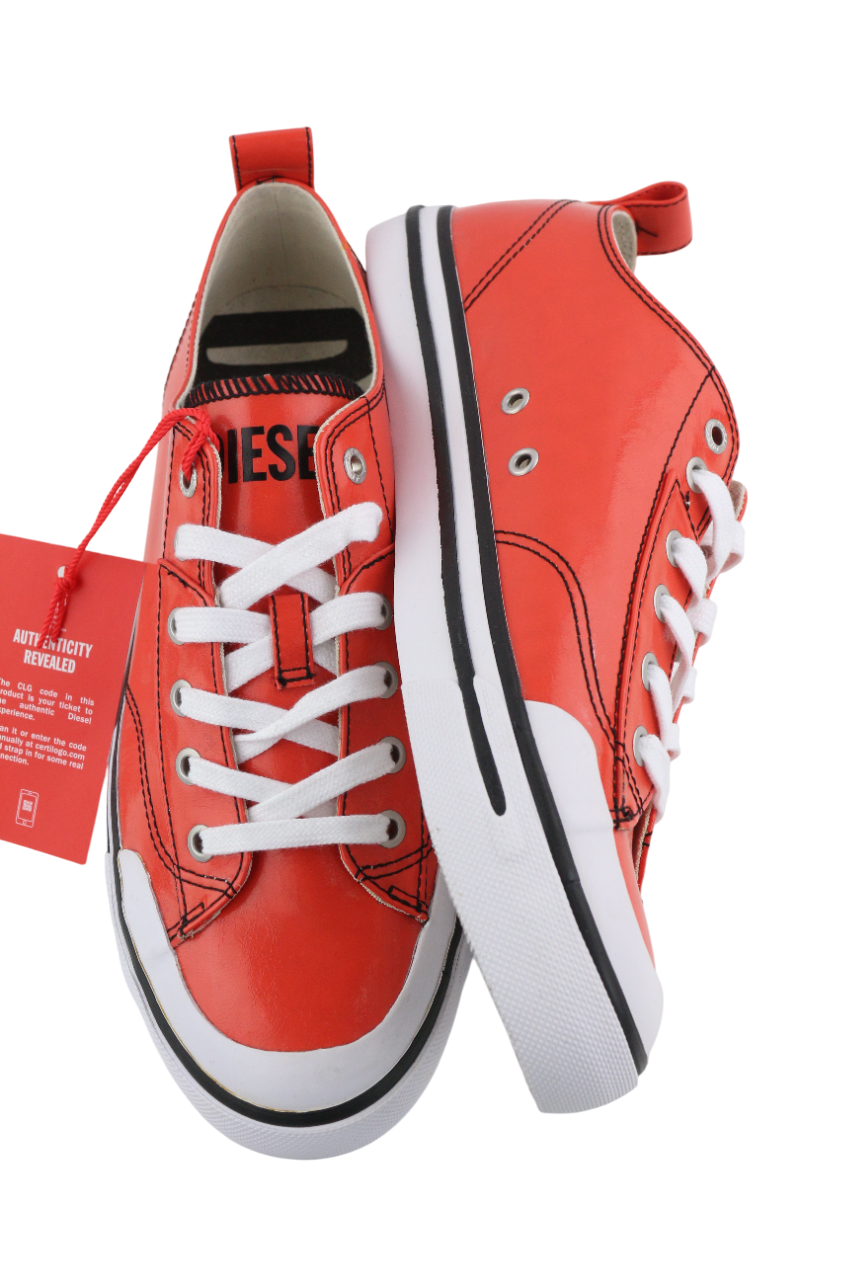 DIESEL S-Athos Low Mens Sneakers EU42.5 Red Coated Lace Up Trainers RRP€160