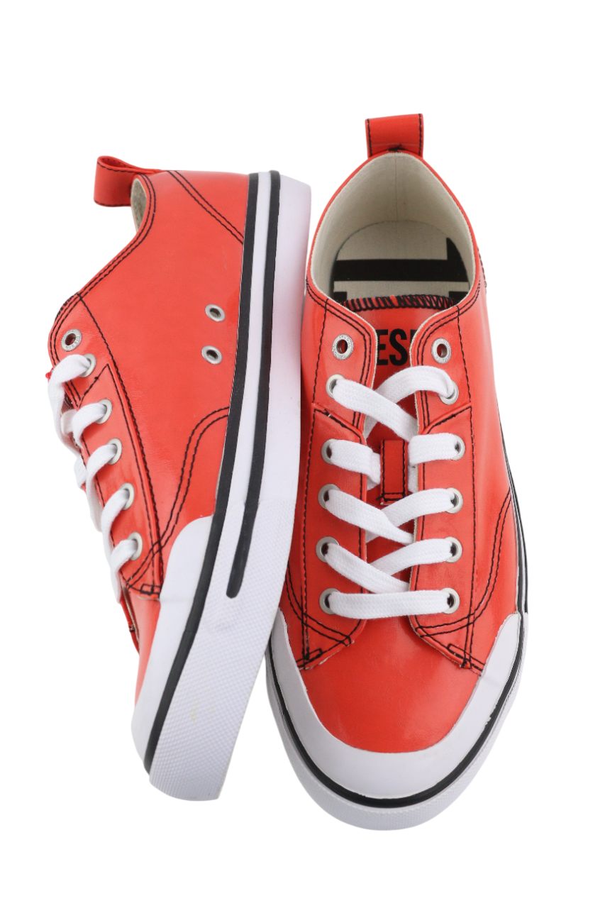 DIESEL S-Athos Low Mens Sneakers EU42.5 Red Coated Lace Up Trainers RRP€160