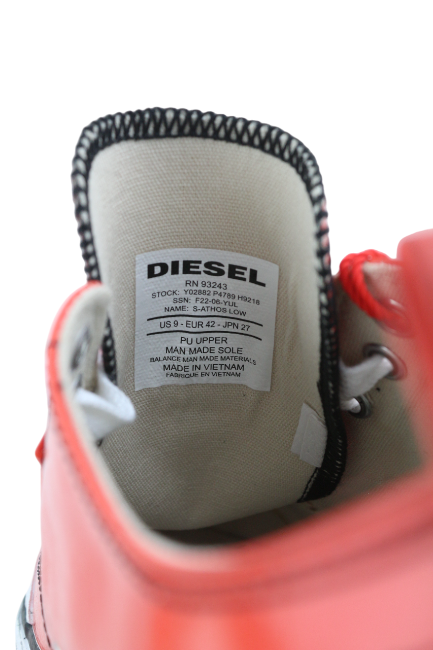 DIESEL S-Athos Low Mens Sneakers EU42 Mid Red Coated Lace RRP€160 Trainers