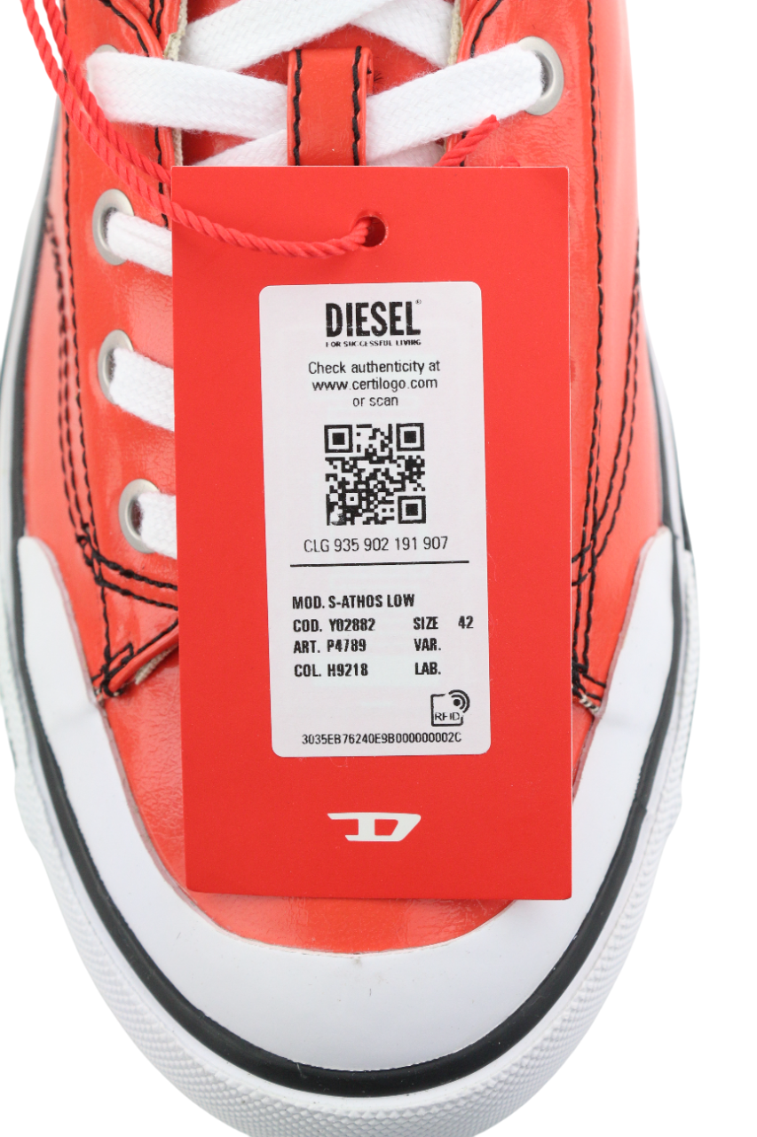 DIESEL S-Athos Low Mens Sneakers EU42 Mid Red Coated Lace RRP€160 Trainers