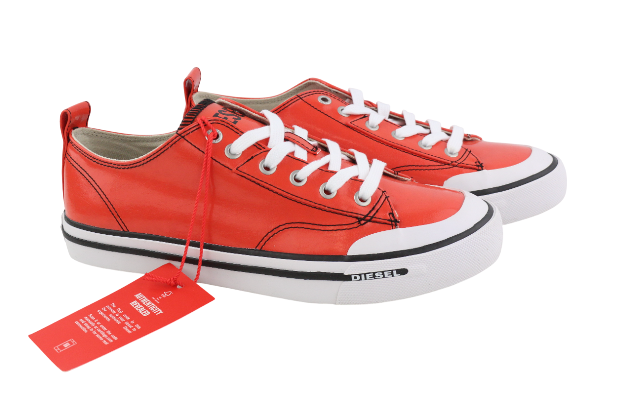DIESEL S-Athos Low Mens Sneakers EU42 Mid Red Coated Lace RRP€160 Trainers