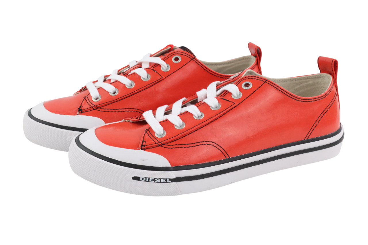 DIESEL S-Athos Low Mens Sneakers EU42 Mid Red Coated Lace RRP€160 Trainers