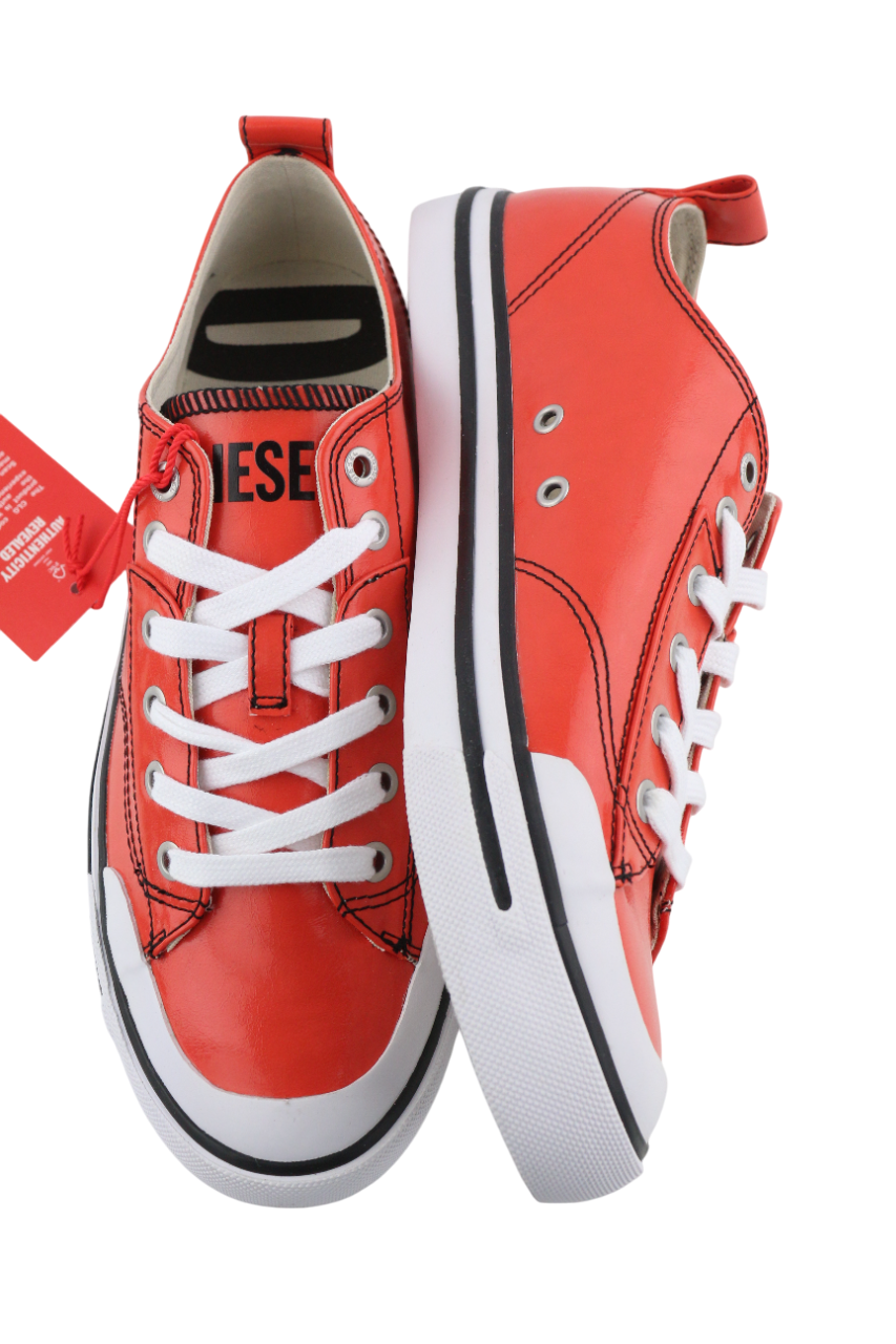 DIESEL S-Athos Low Mens Sneakers EU42 Mid Red Coated Lace RRP€160 Trainers