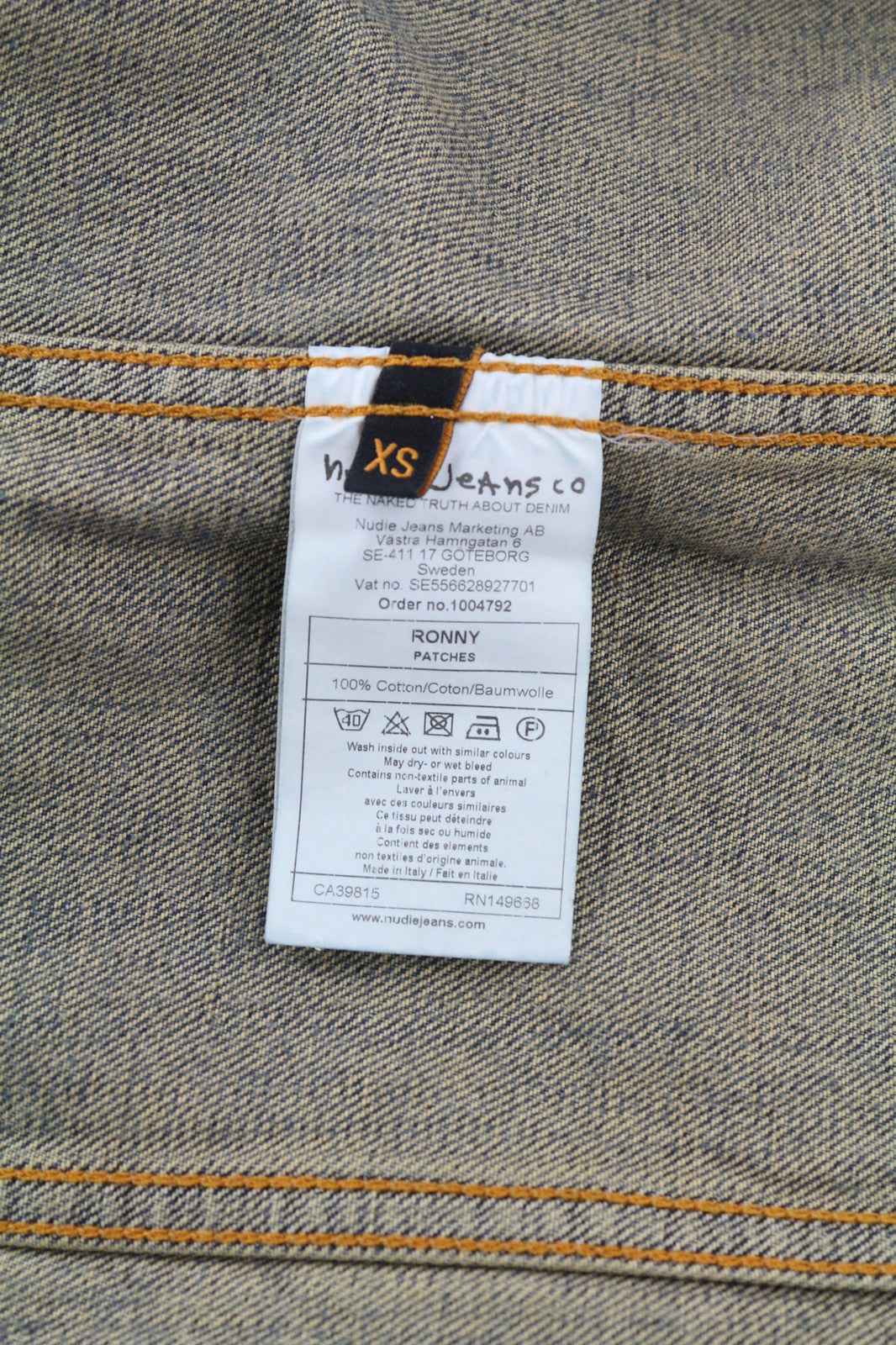 NUDIE Ronny Patches Mens Jacket XS Faded Blue Pockets Unlined  Button PL