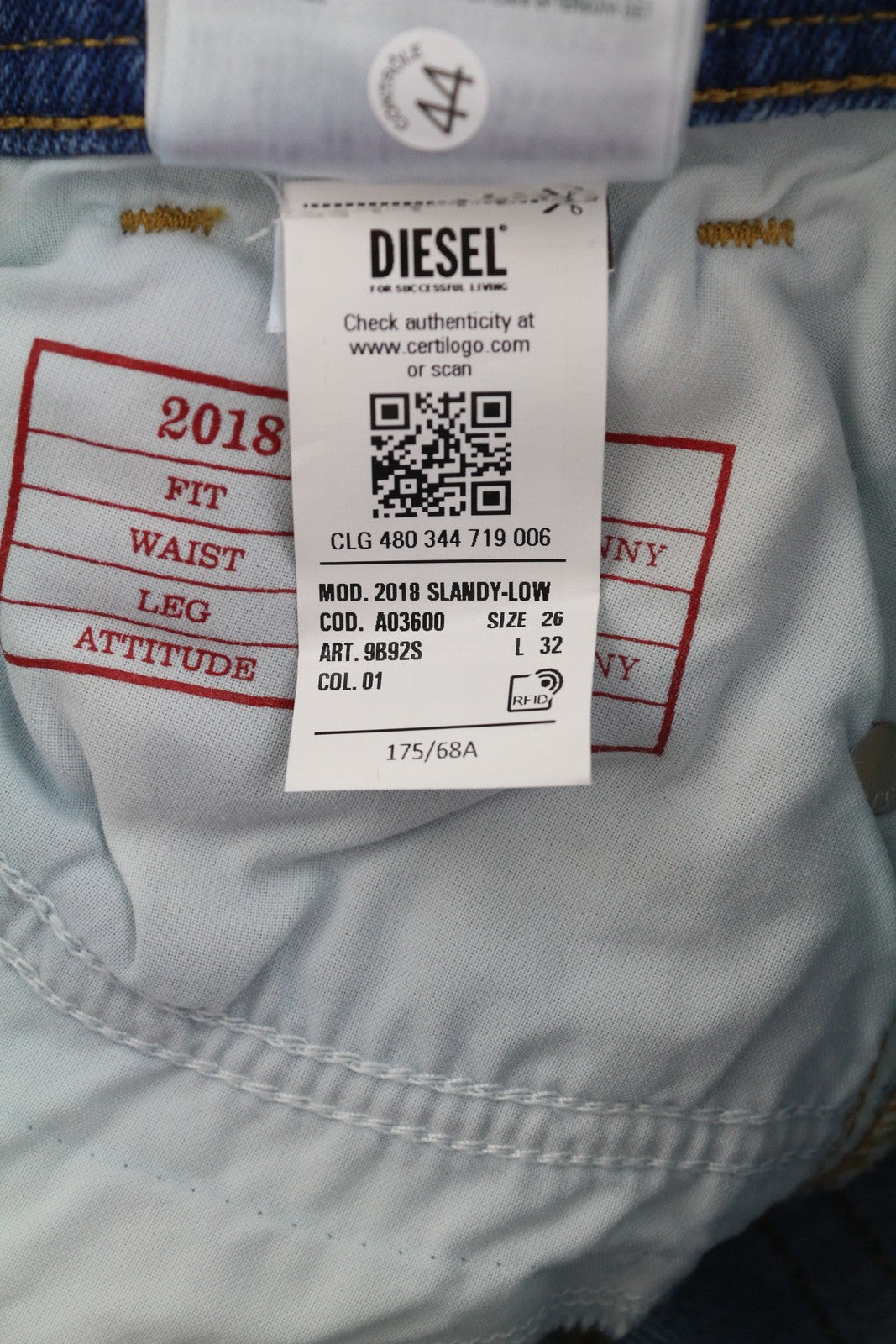 DIESEL 2018 Slandy Low 9B92S Womens Jeans W26/L32 Super Skinny Low  RRP€160